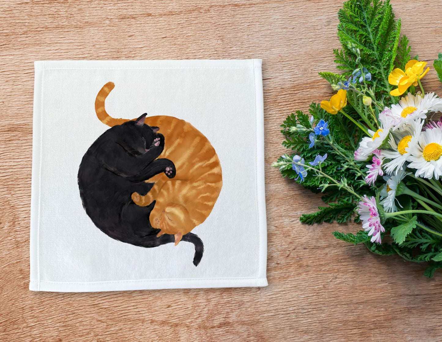 Sleeping Orange and Black Cats Washcloth - MerikaArt