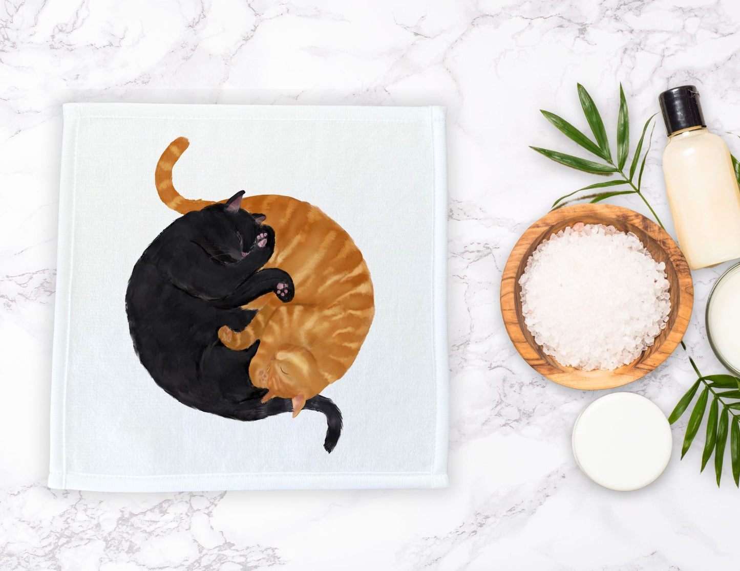 Sleeping Orange and Black Cats Washcloth - MerikaArt