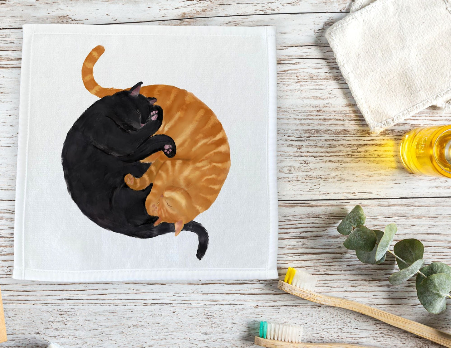 Sleeping Orange and Black Cats Washcloth - MerikaArt