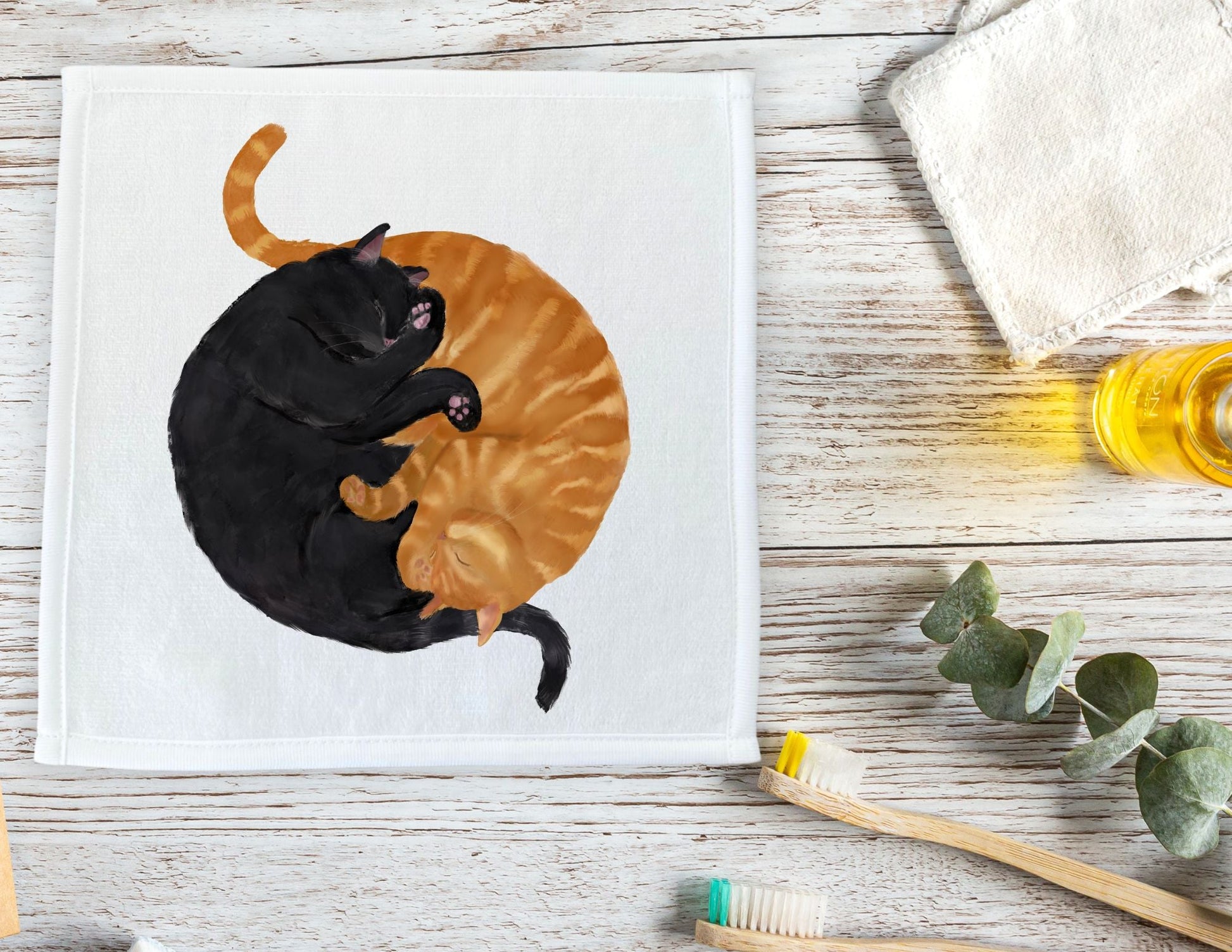 Sleeping Orange and Black Cats Washcloth - MerikaArt