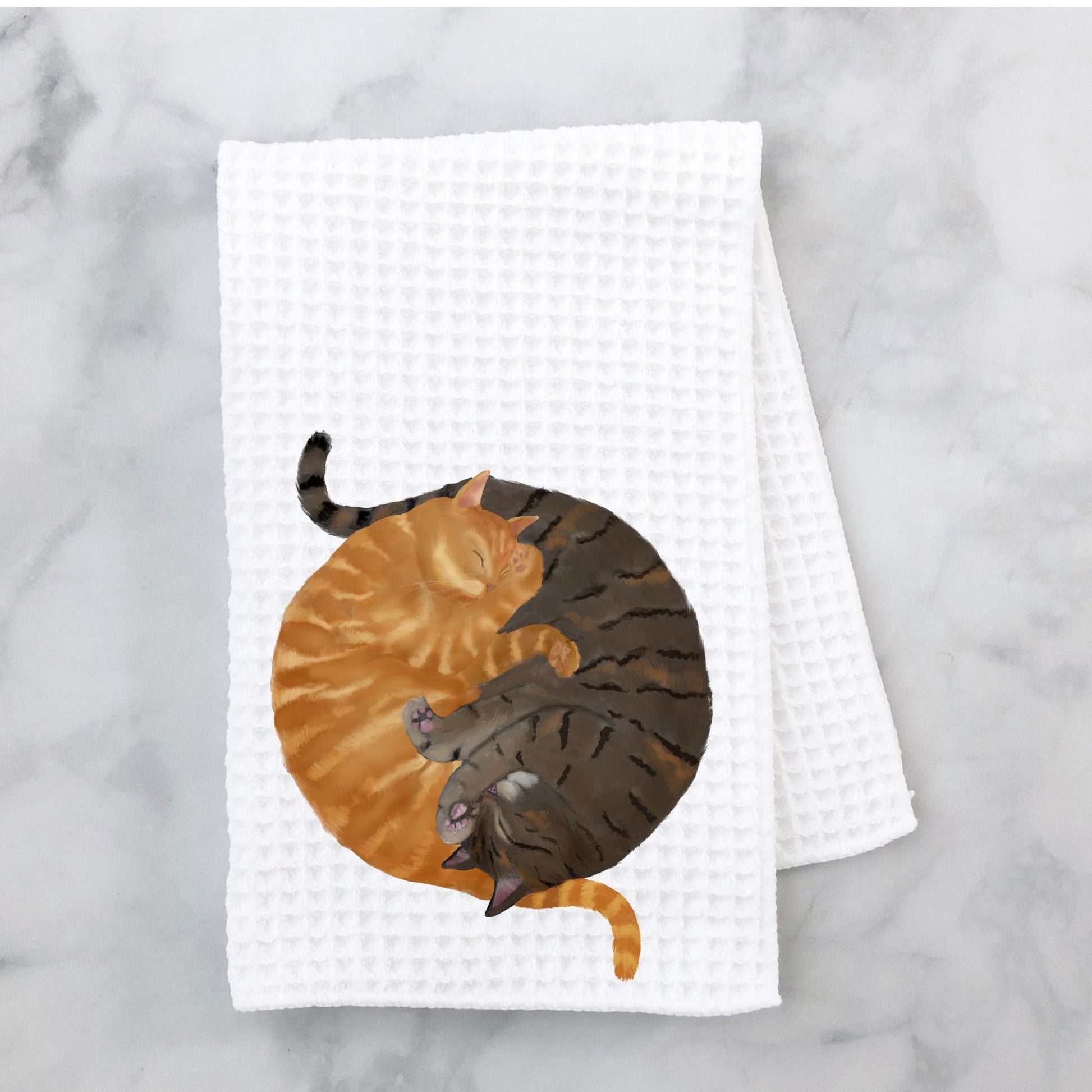 Sleeping Orange and Brown Tabby Cats Kitchen Towel - MerikaArt