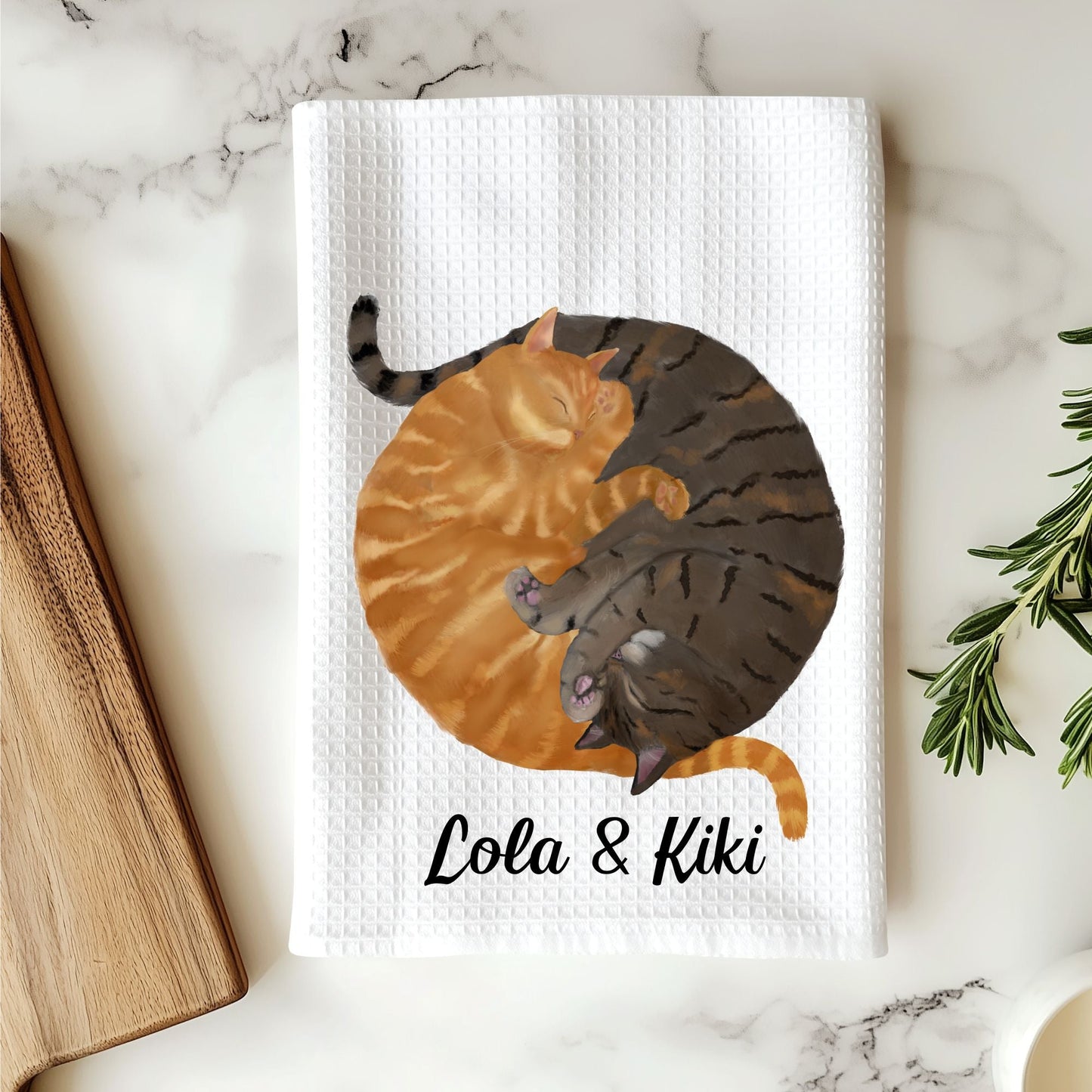 Sleeping Orange and Brown Tabby Cats Kitchen Towel - MerikaArt