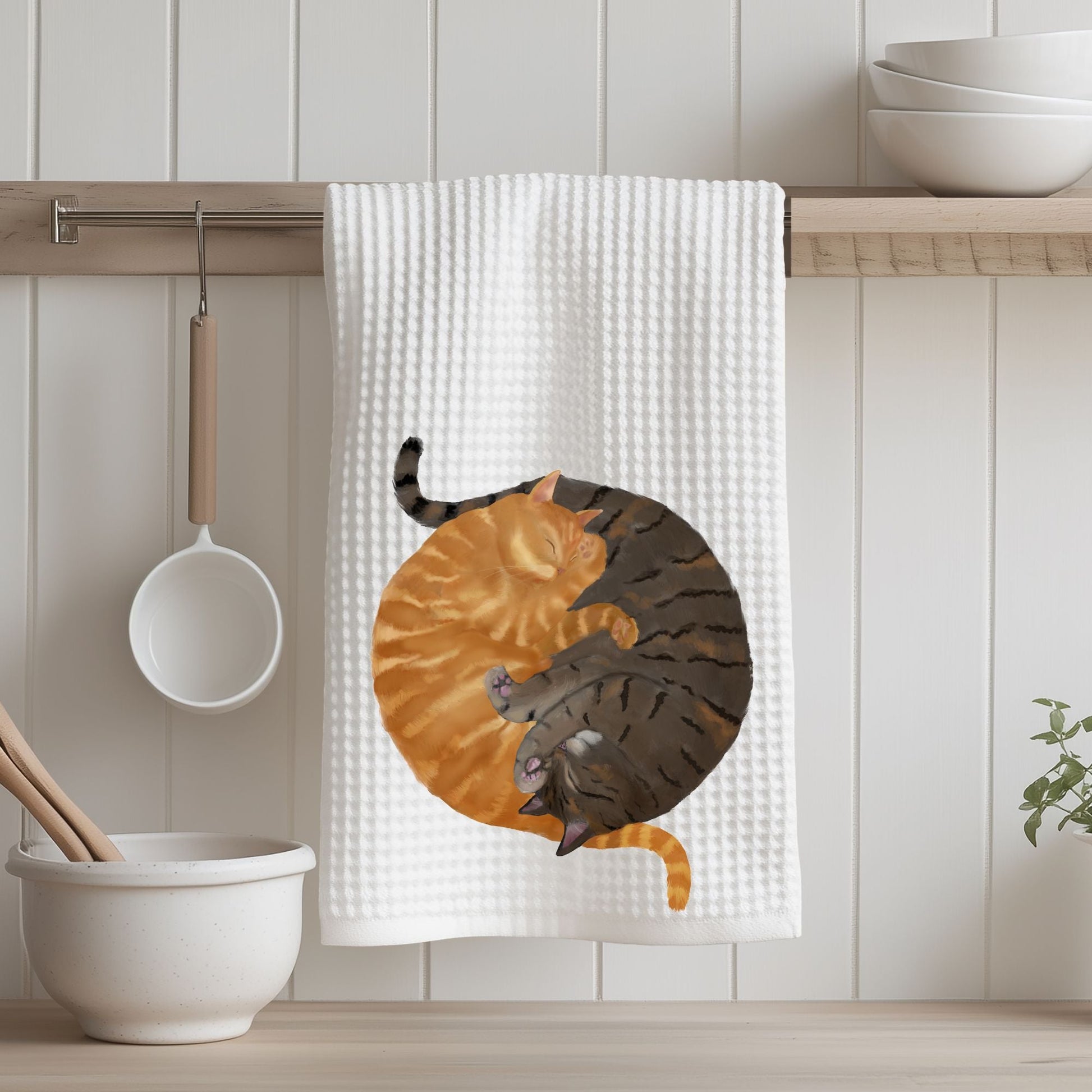 Sleeping Orange and Brown Tabby Cats Kitchen Towel - MerikaArt