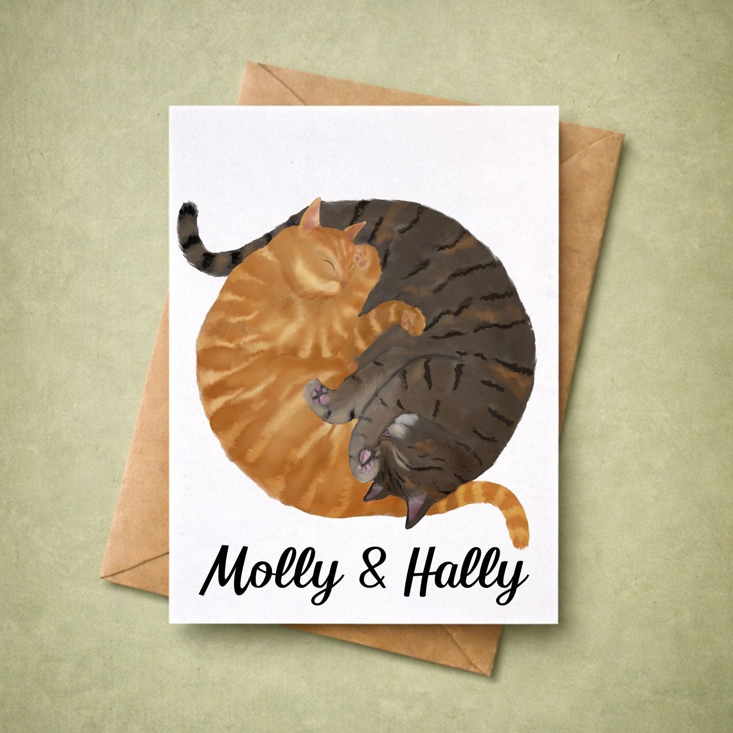Sleeping Orange And Brown Tabby Cats Postcard - MerikaArt