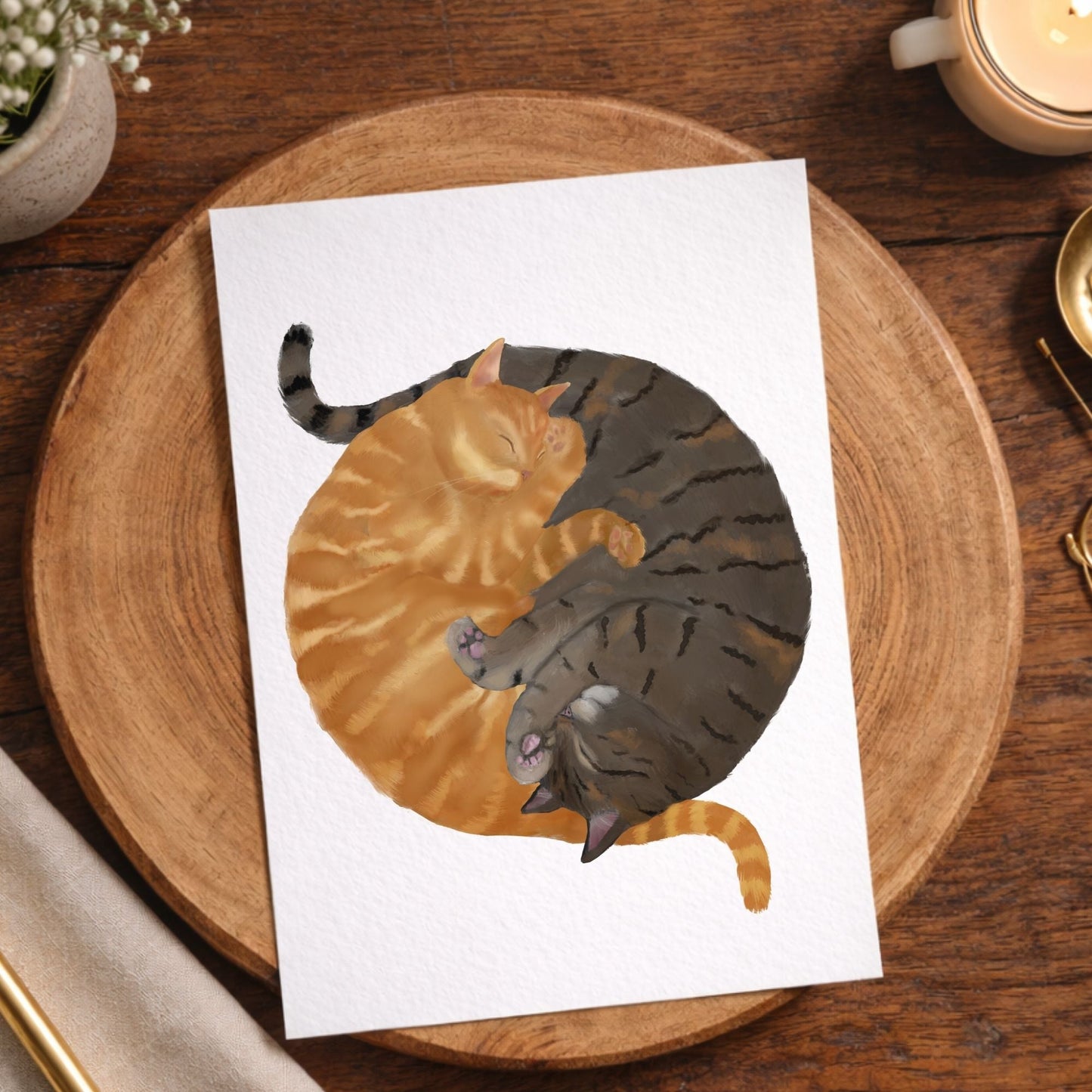 Sleeping Orange And Brown Tabby Cats Postcard - MerikaArt
