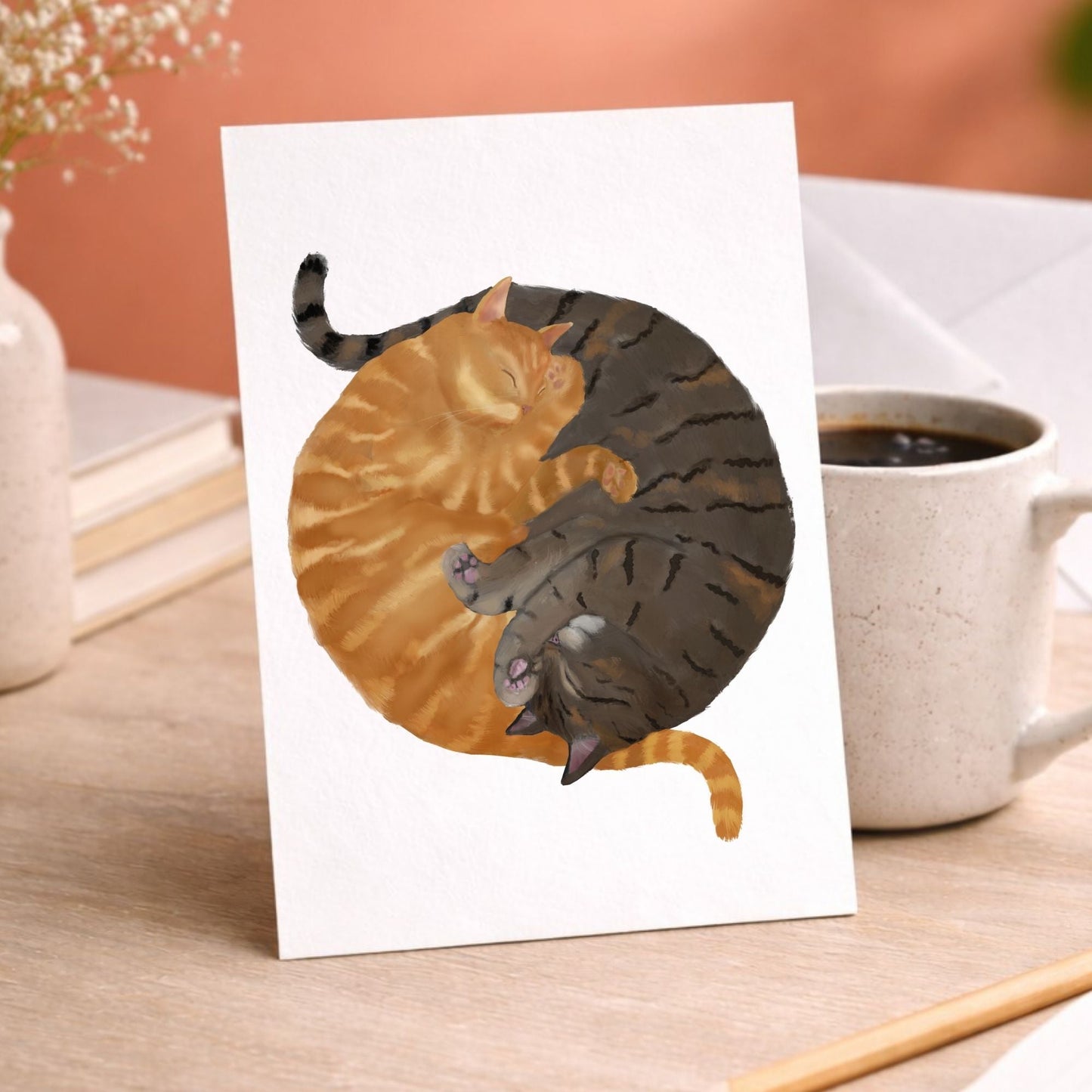 Sleeping Orange And Brown Tabby Cats Postcard - MerikaArt