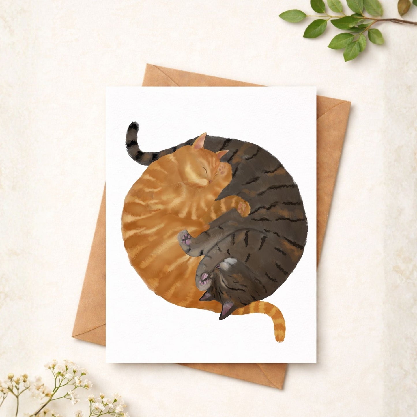 Sleeping Orange And Brown Tabby Cats Postcard - MerikaArt