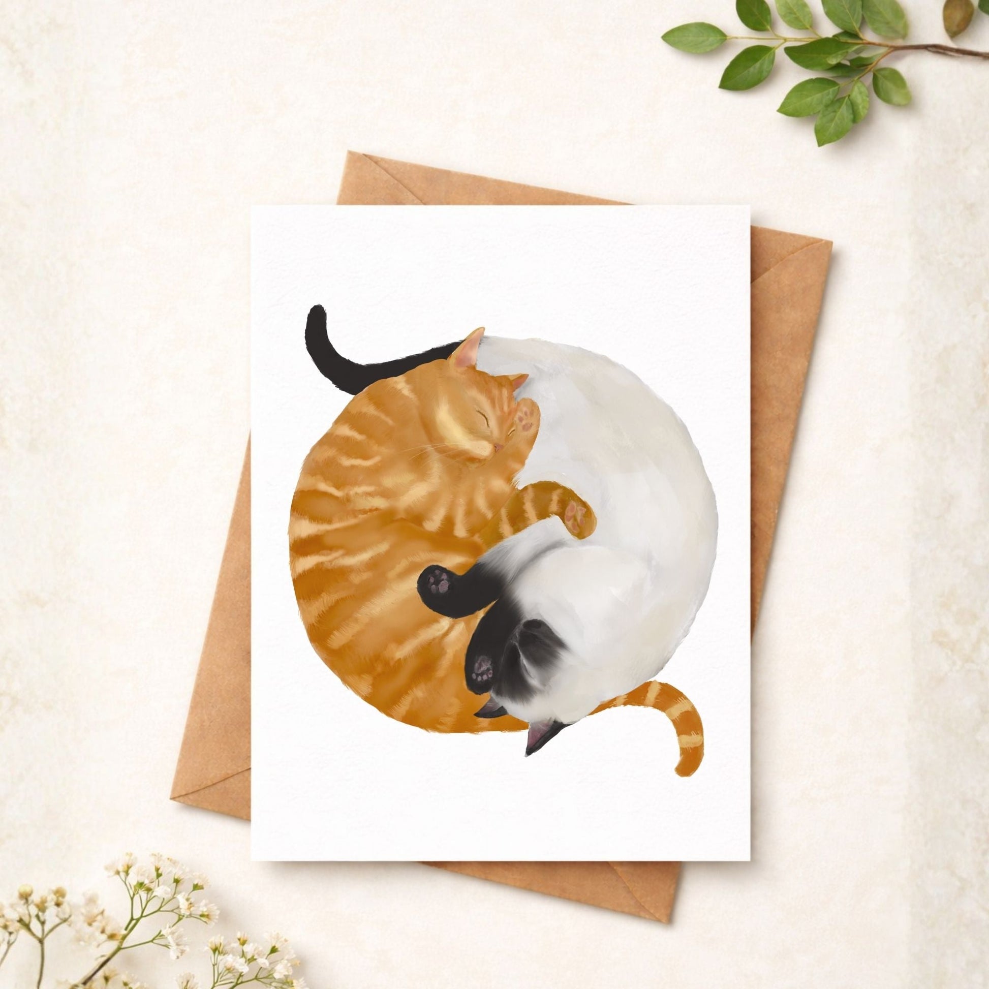 Sleeping Orange And White Cats Postcard - MerikaArt