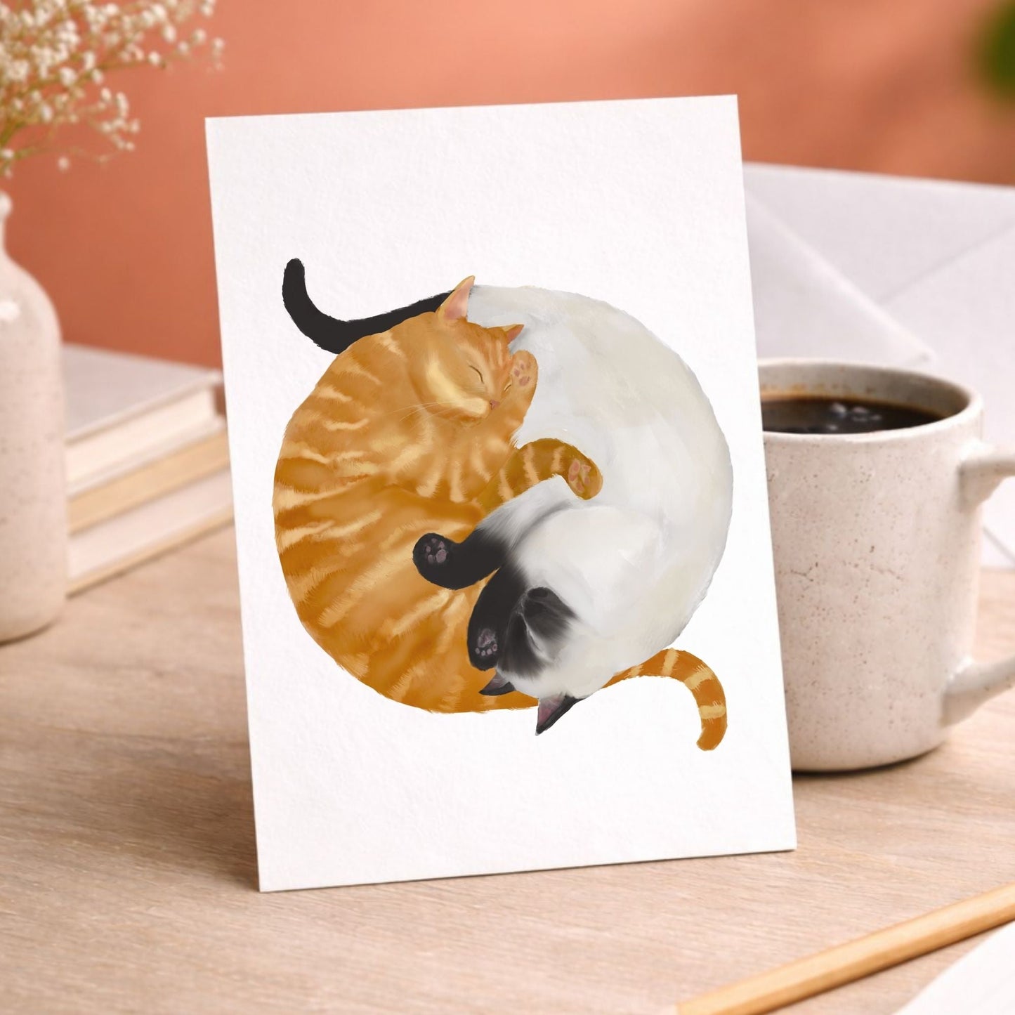 Sleeping Orange And White Cats Postcard - MerikaArt