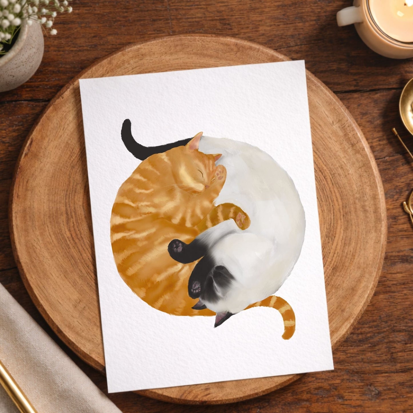 Sleeping Orange And White Cats Postcard - MerikaArt