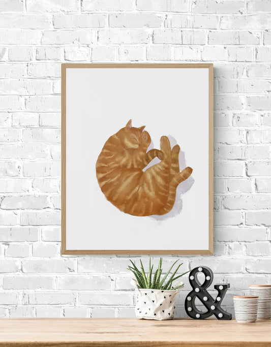 Sleeping Orange And White Tabby Cat Print - MerikaArt