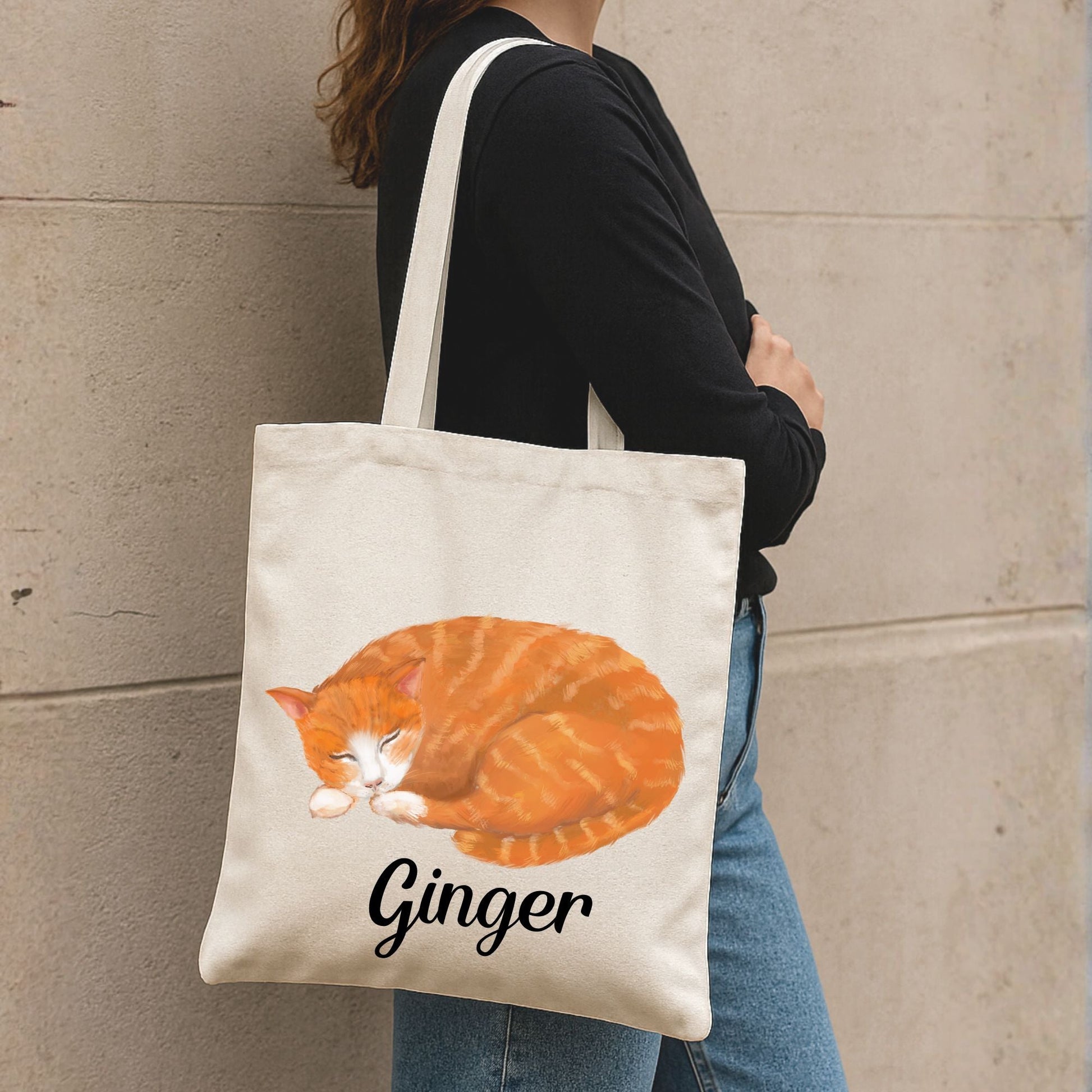 Sleeping Orange Cat Canvas Tote Bag - MerikaArt