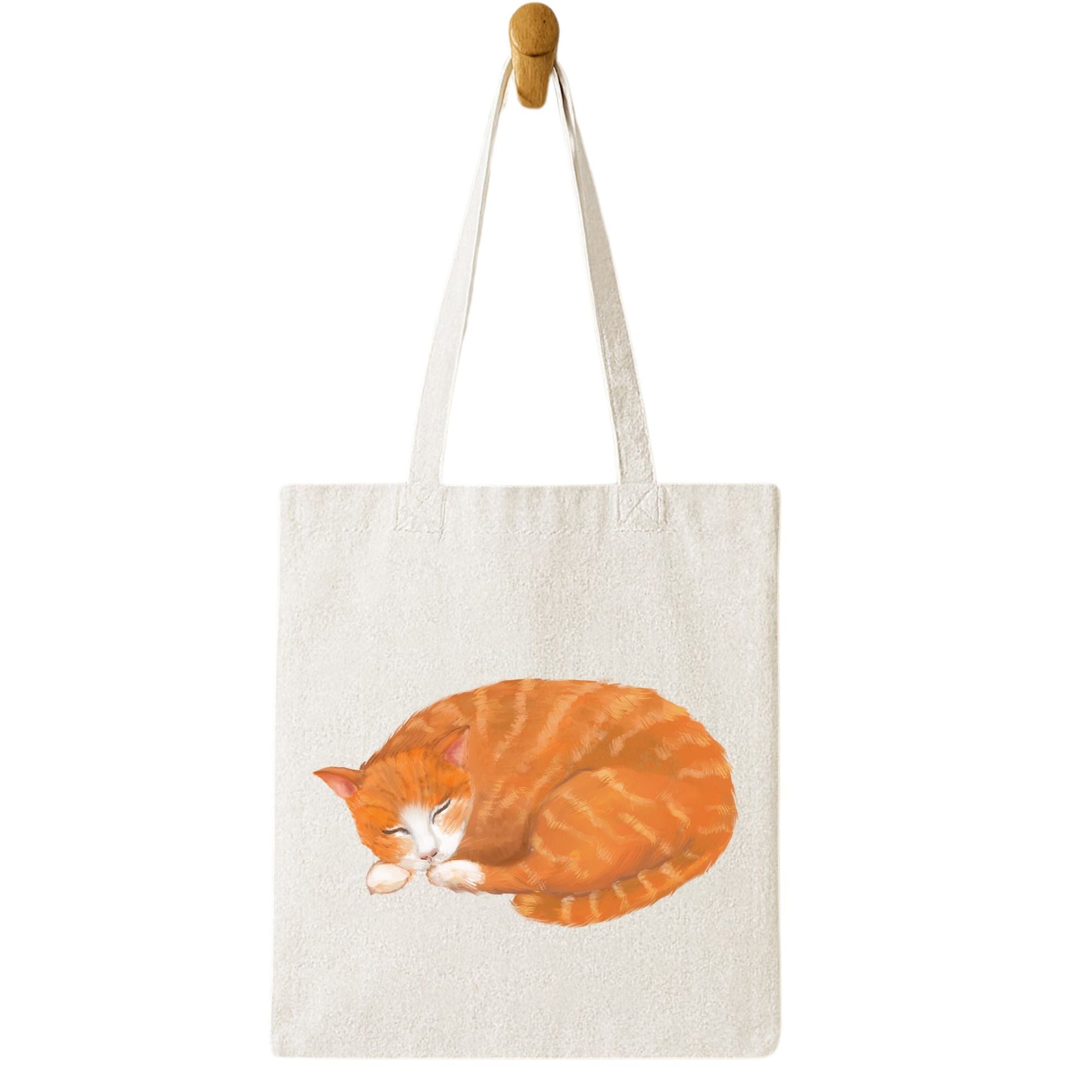 Sleeping Orange Cat Canvas Tote Bag - MerikaArt