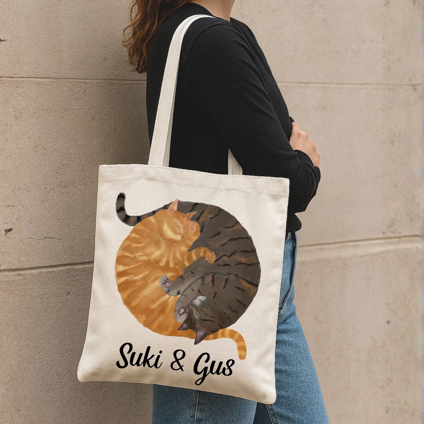 Sleeping Orange Tabby and Brown Tabby Cats Canvas Tote Bag - MerikaArt