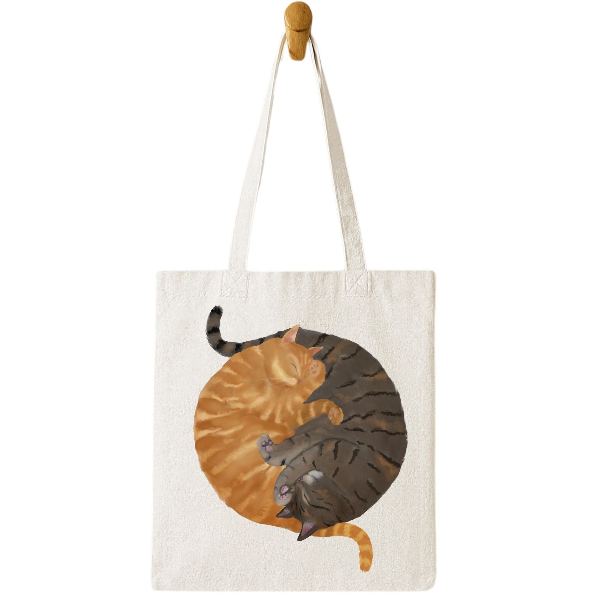 Sleeping Orange Tabby and Brown Tabby Cats Canvas Tote Bag - MerikaArt