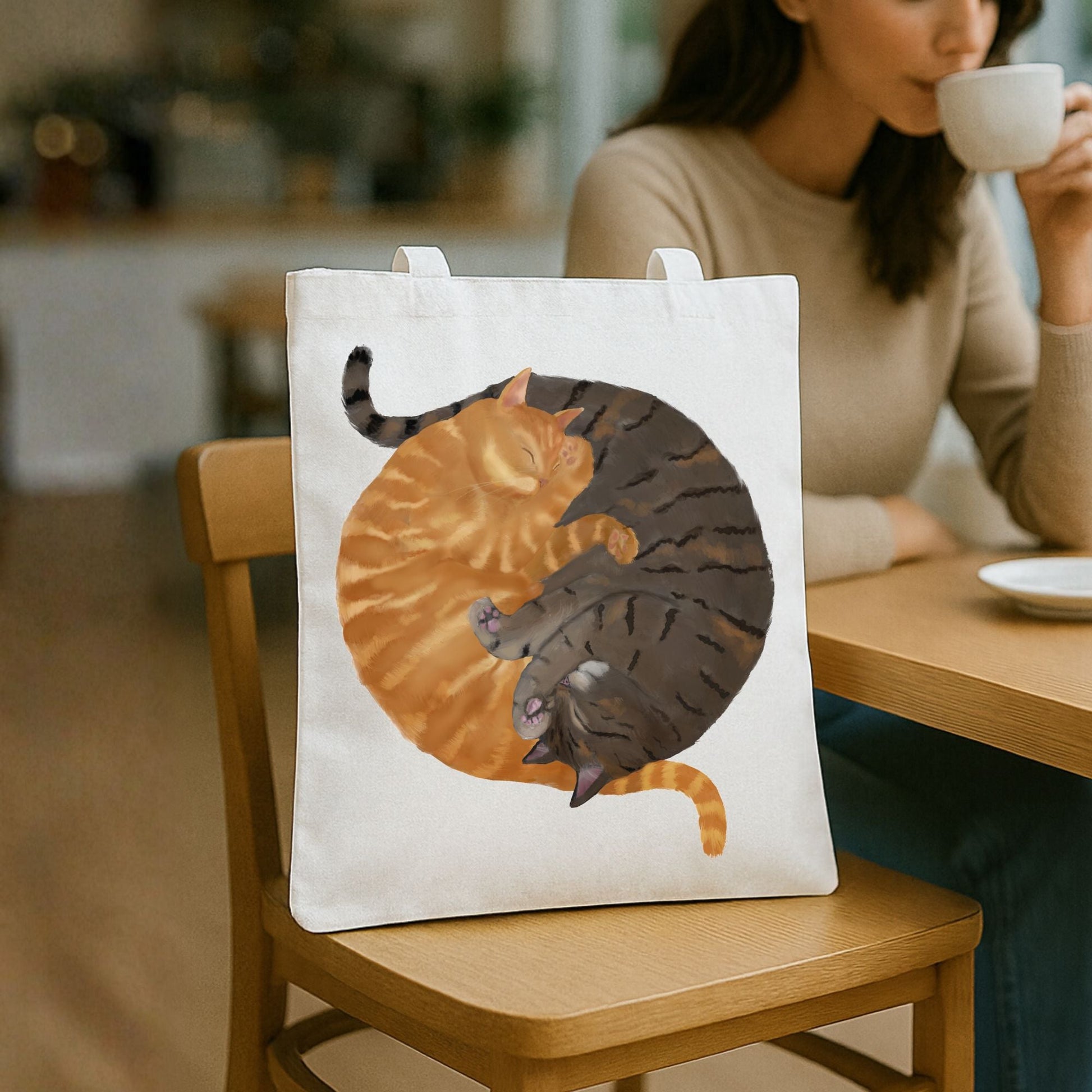 Sleeping Orange Tabby and Brown Tabby Cats Canvas Tote Bag - MerikaArt