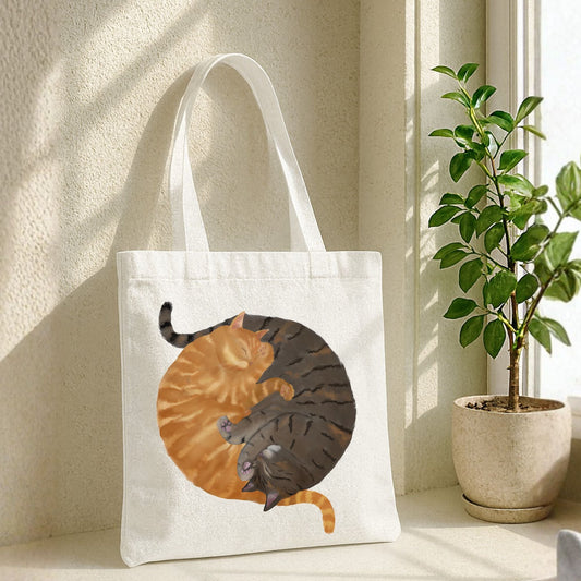 Sleeping Orange Tabby and Brown Tabby Cats Canvas Tote Bag - MerikaArt