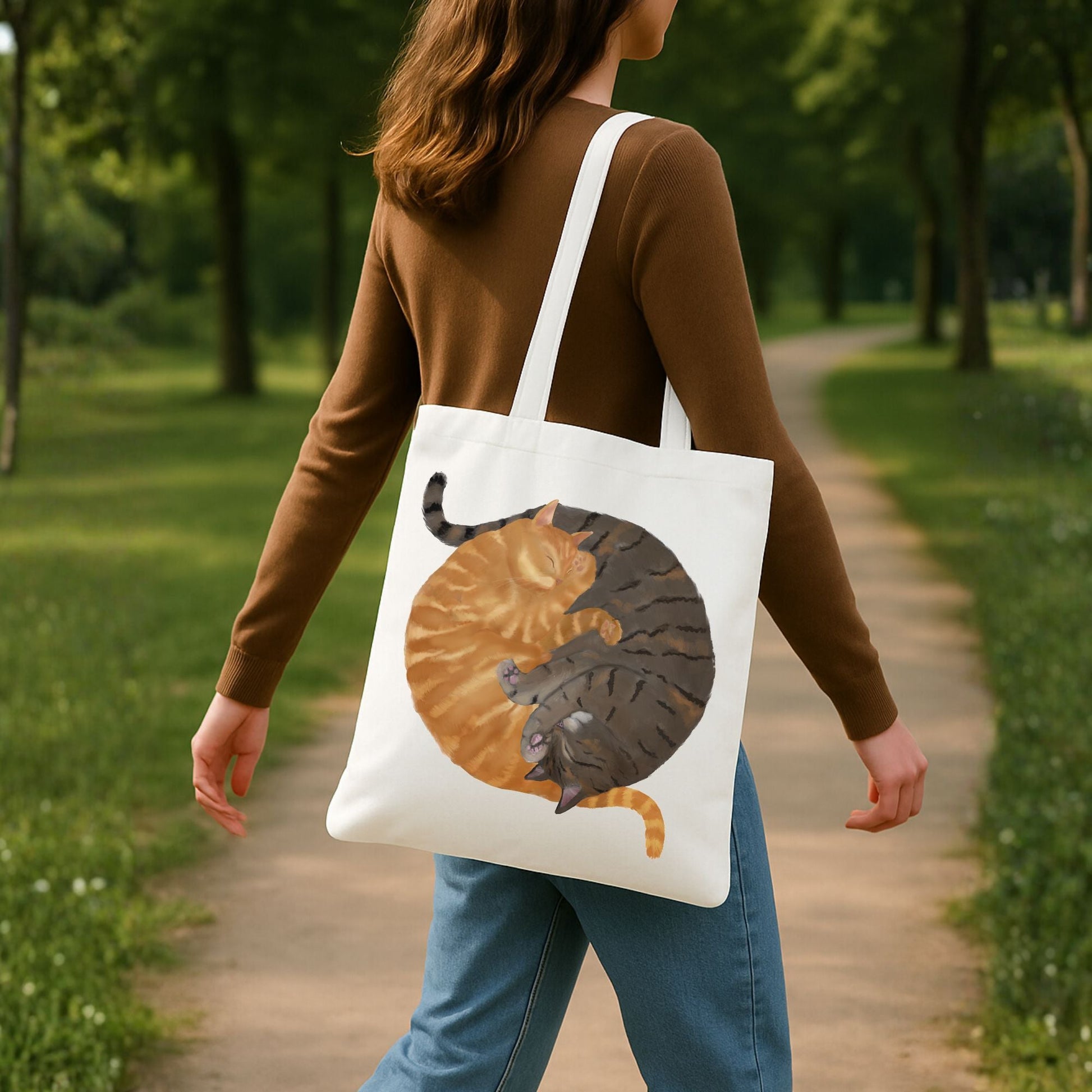 Sleeping Orange Tabby and Brown Tabby Cats Canvas Tote Bag - MerikaArt