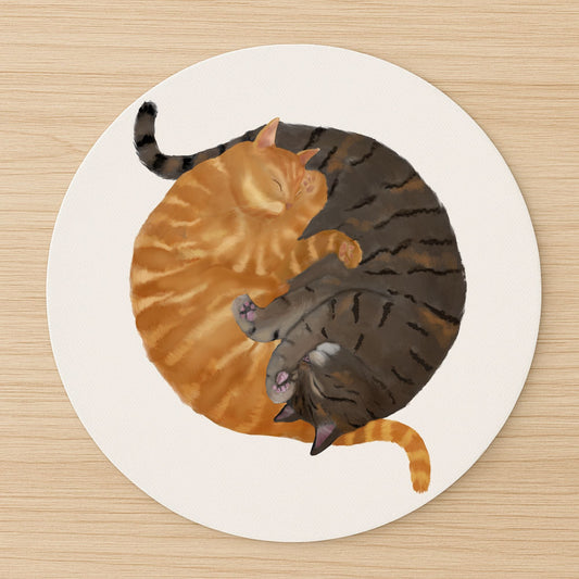 Sleeping Orange Tabby and Brown Tabby Cats Mousepad - MerikaArt