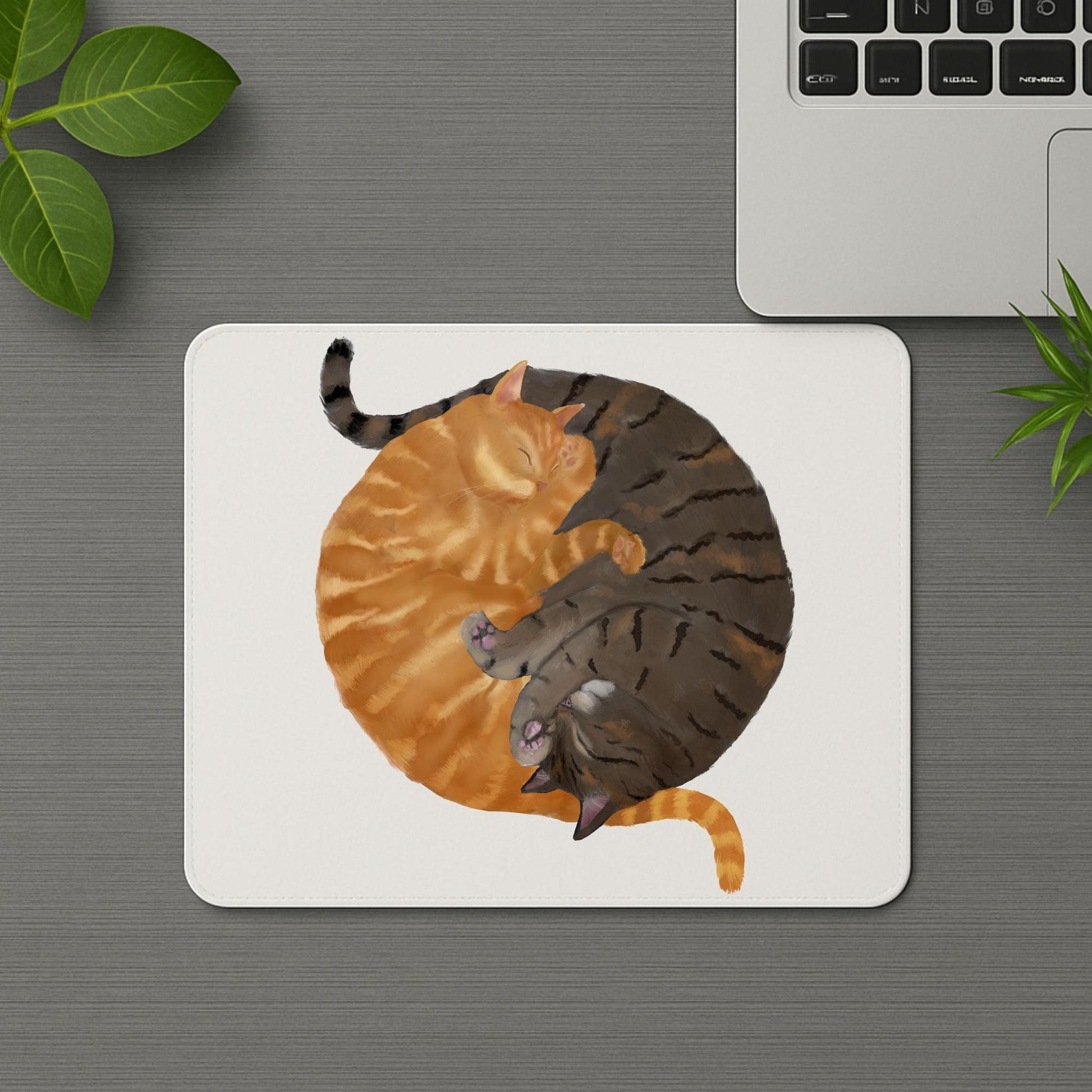 Sleeping Orange Tabby and Brown Tabby Cats Mousepad - MerikaArt