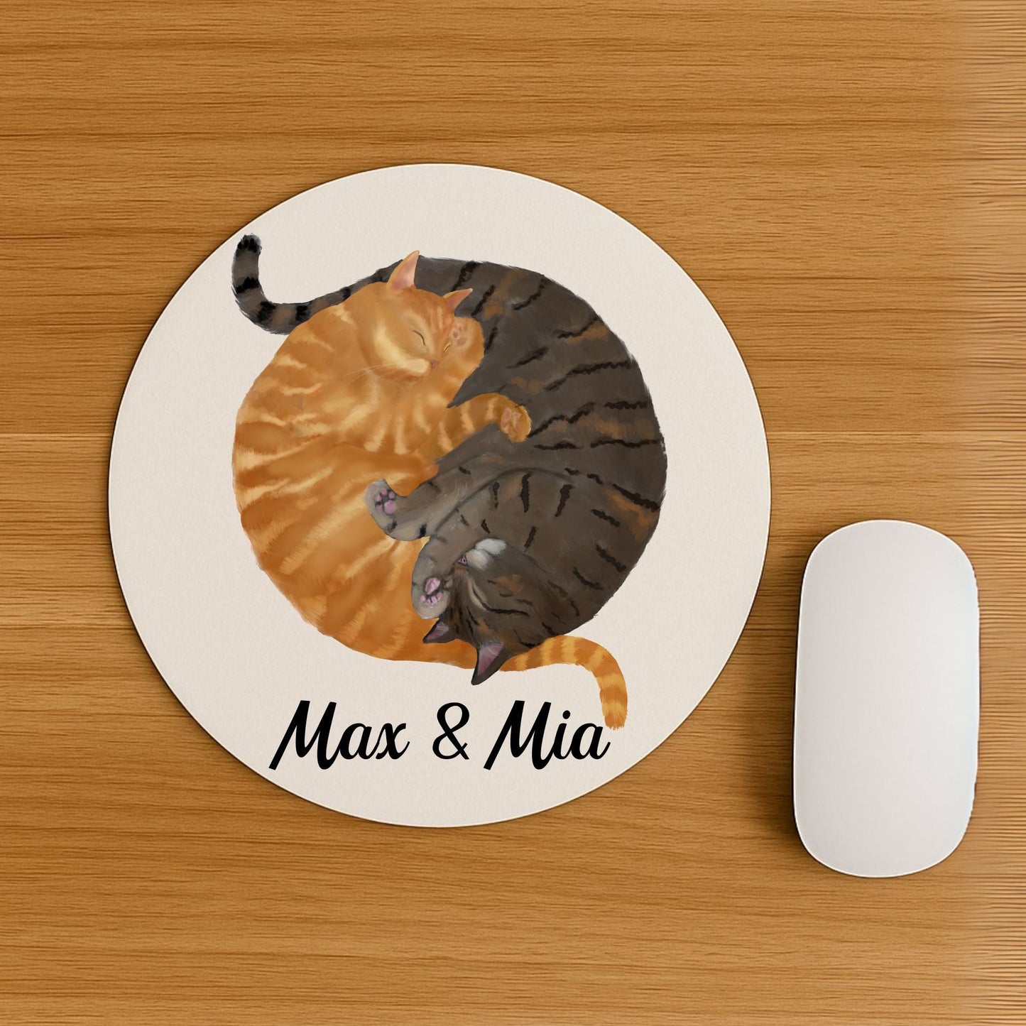 Sleeping Orange Tabby and Brown Tabby Cats Mousepad - MerikaArt