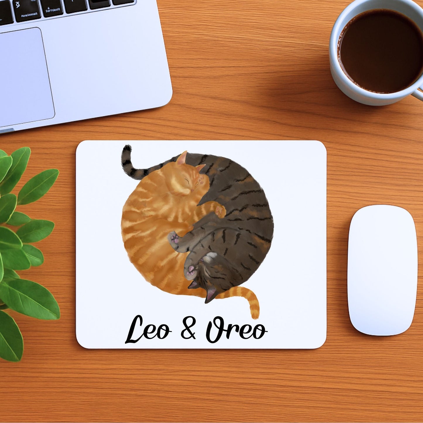 Sleeping Orange Tabby and Brown Tabby Cats Mousepad - MerikaArt