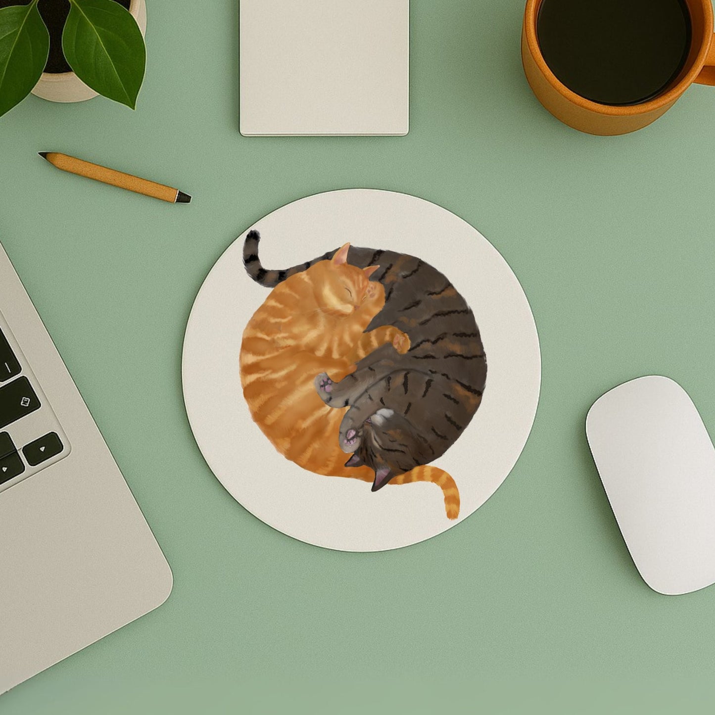 Sleeping Orange Tabby and Brown Tabby Cats Mousepad - MerikaArt