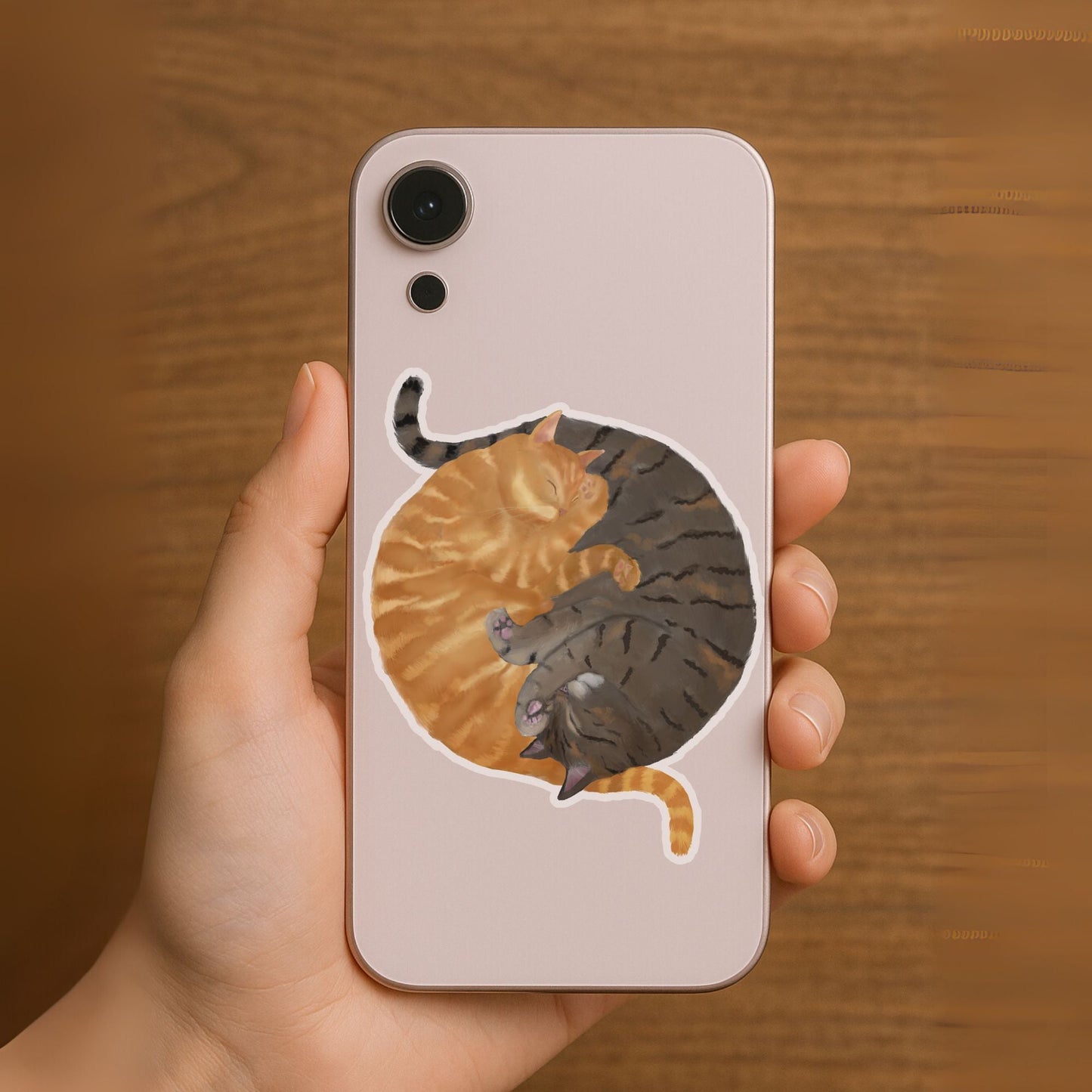 Sleeping Orange Tabby And Gray Cats Vinly Sticker - MerikaArt