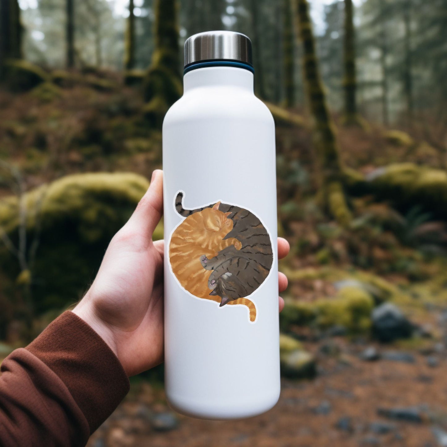 Sleeping Orange Tabby And Gray Cats Vinly Sticker - MerikaArt