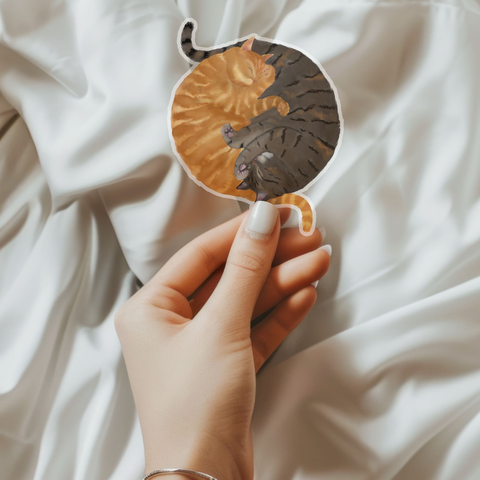 Sleeping Orange Tabby And Gray Cats Vinly Sticker - MerikaArt