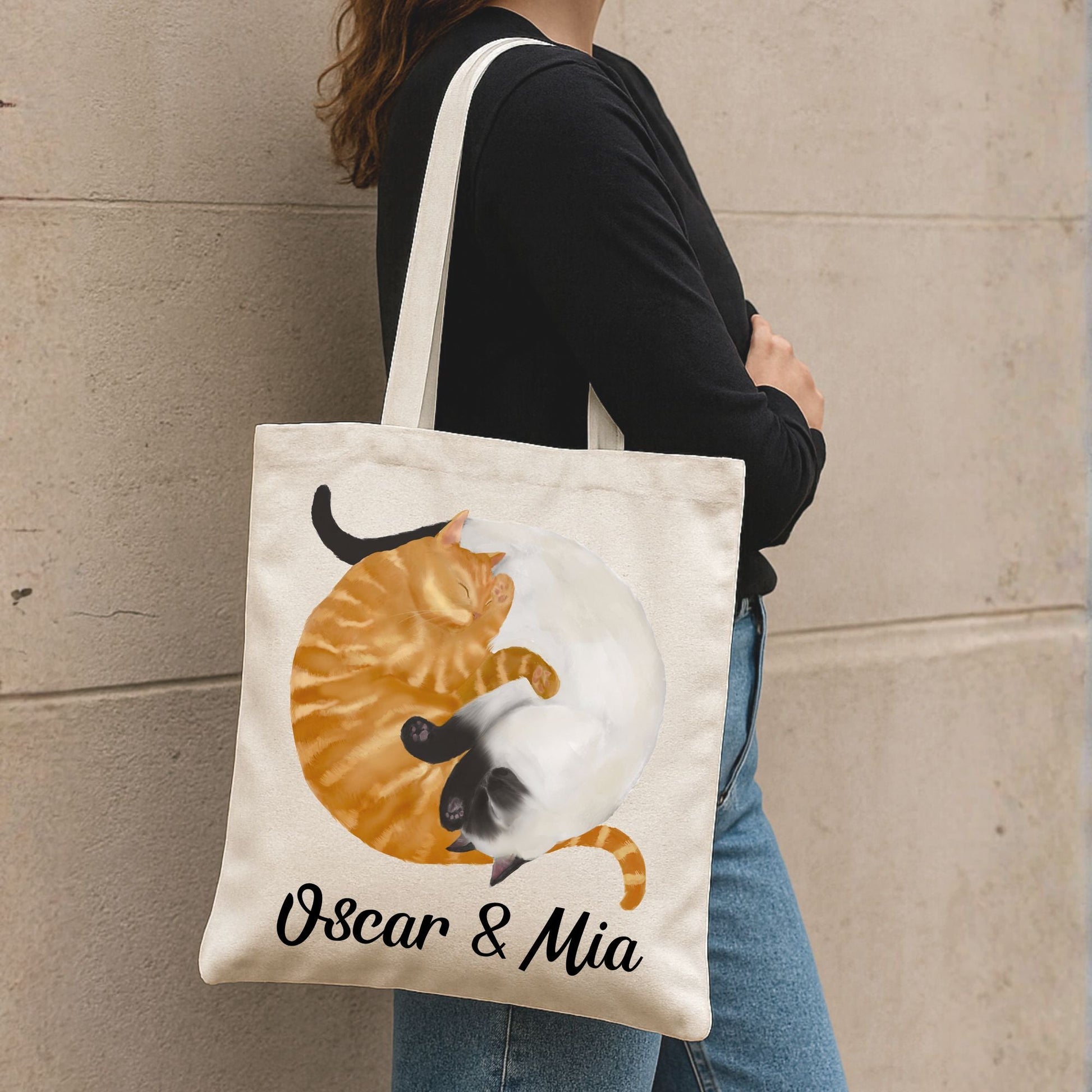 Sleeping Orange Tabby and Siamese Cats Canvas Tote Bag - MerikaArt