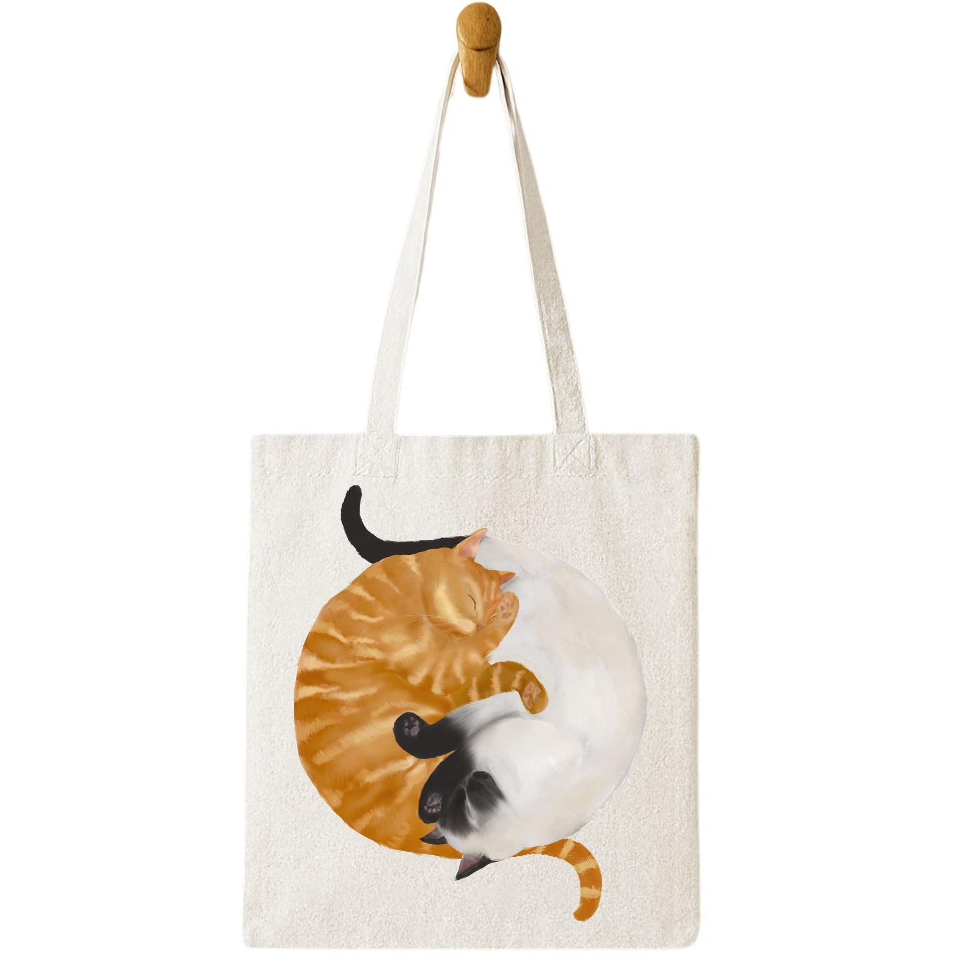 Sleeping Orange Tabby and Siamese Cats Canvas Tote Bag - MerikaArt