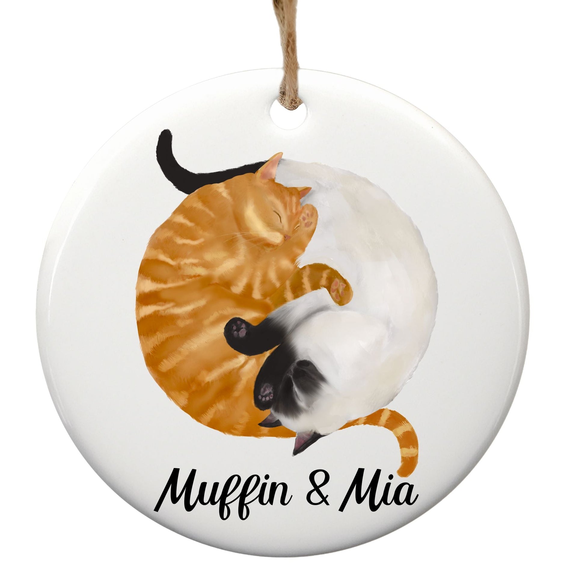 Sleeping Orange Tabby And Siamese Cats Ceramic Ornament - MerikaArt