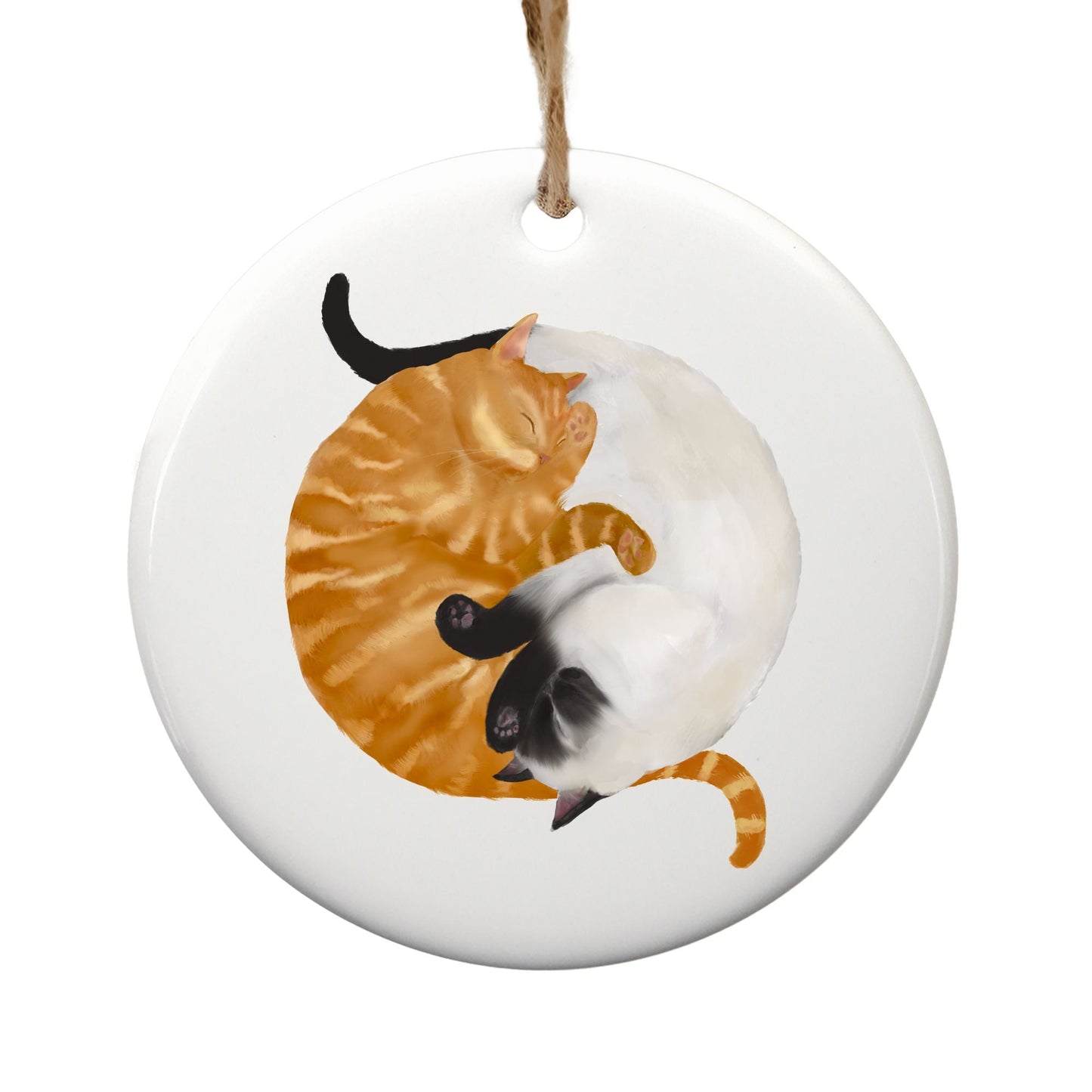 Sleeping Orange Tabby And Siamese Cats Ceramic Ornament - MerikaArt