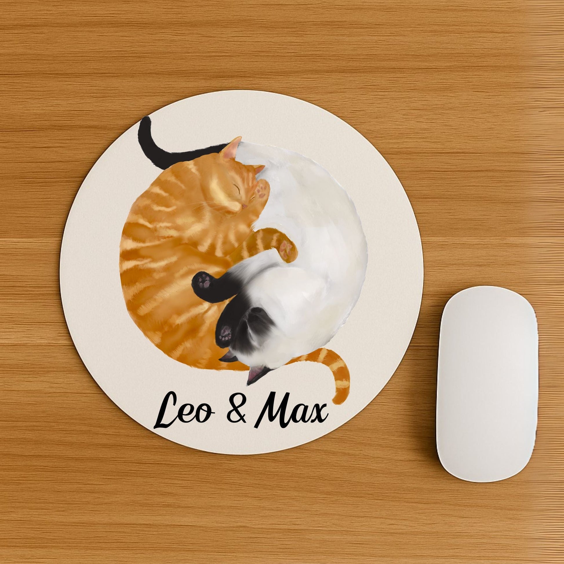 Sleeping Orange Tabby and Siamese Cats Mousepad - MerikaArt