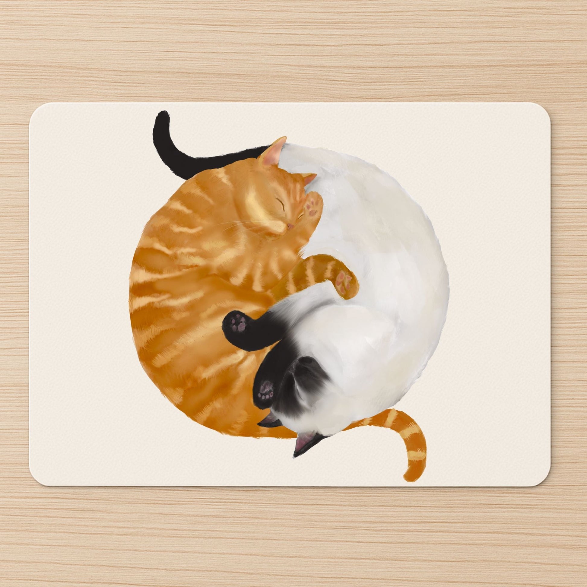 Sleeping Orange Tabby and Siamese Cats Mousepad - MerikaArt