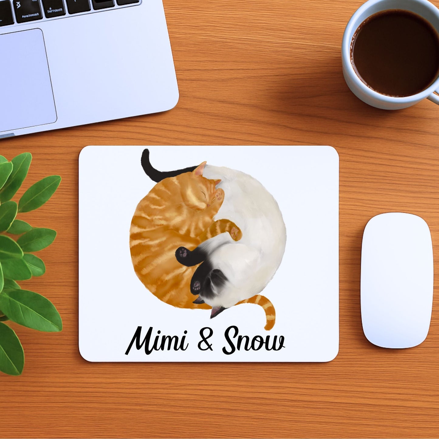 Sleeping Orange Tabby and Siamese Cats Mousepad - MerikaArt