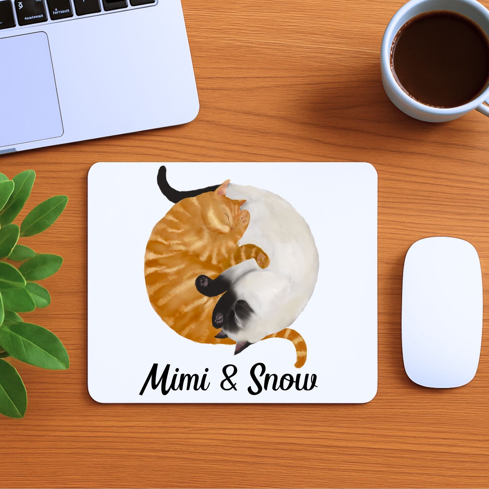 Sleeping Orange Tabby and Siamese Cats Mousepad - MerikaArt