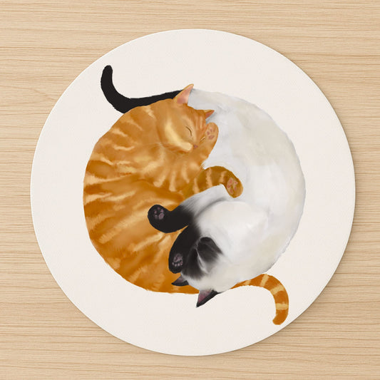 Sleeping Orange Tabby and Siamese Cats Mousepad - MerikaArt