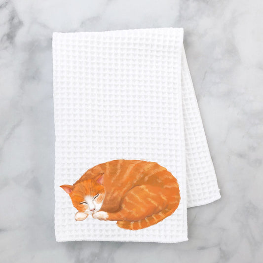 Sleeping Orange Tabby Cat Kitchen Towel - MerikaArt