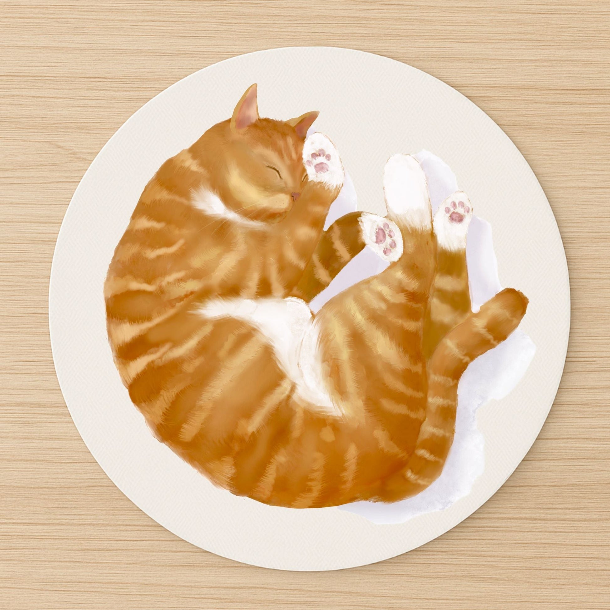 Sleeping Orange Tabby Cat Mousepad - MerikaArt