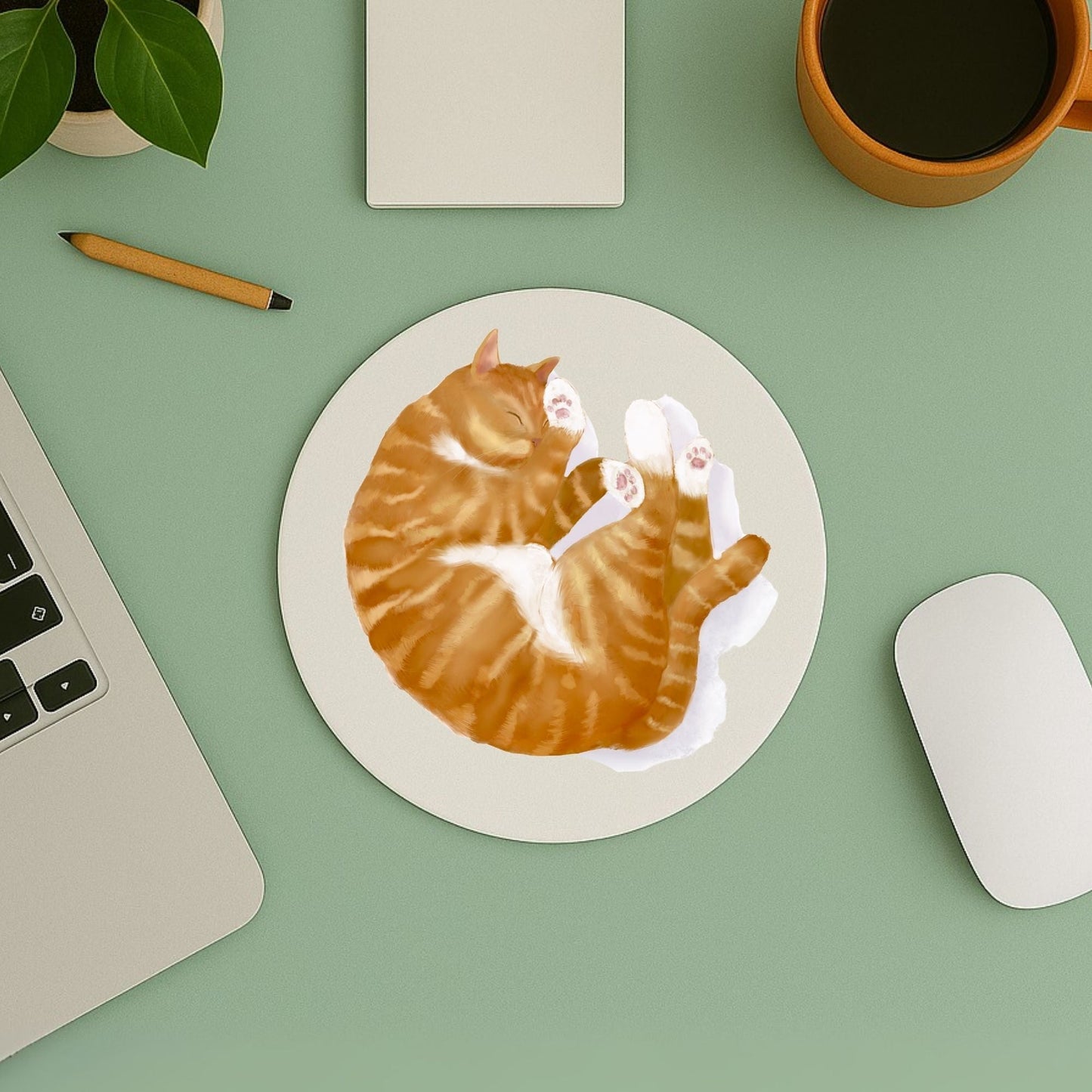 Sleeping Orange Tabby Cat Mousepad - MerikaArt