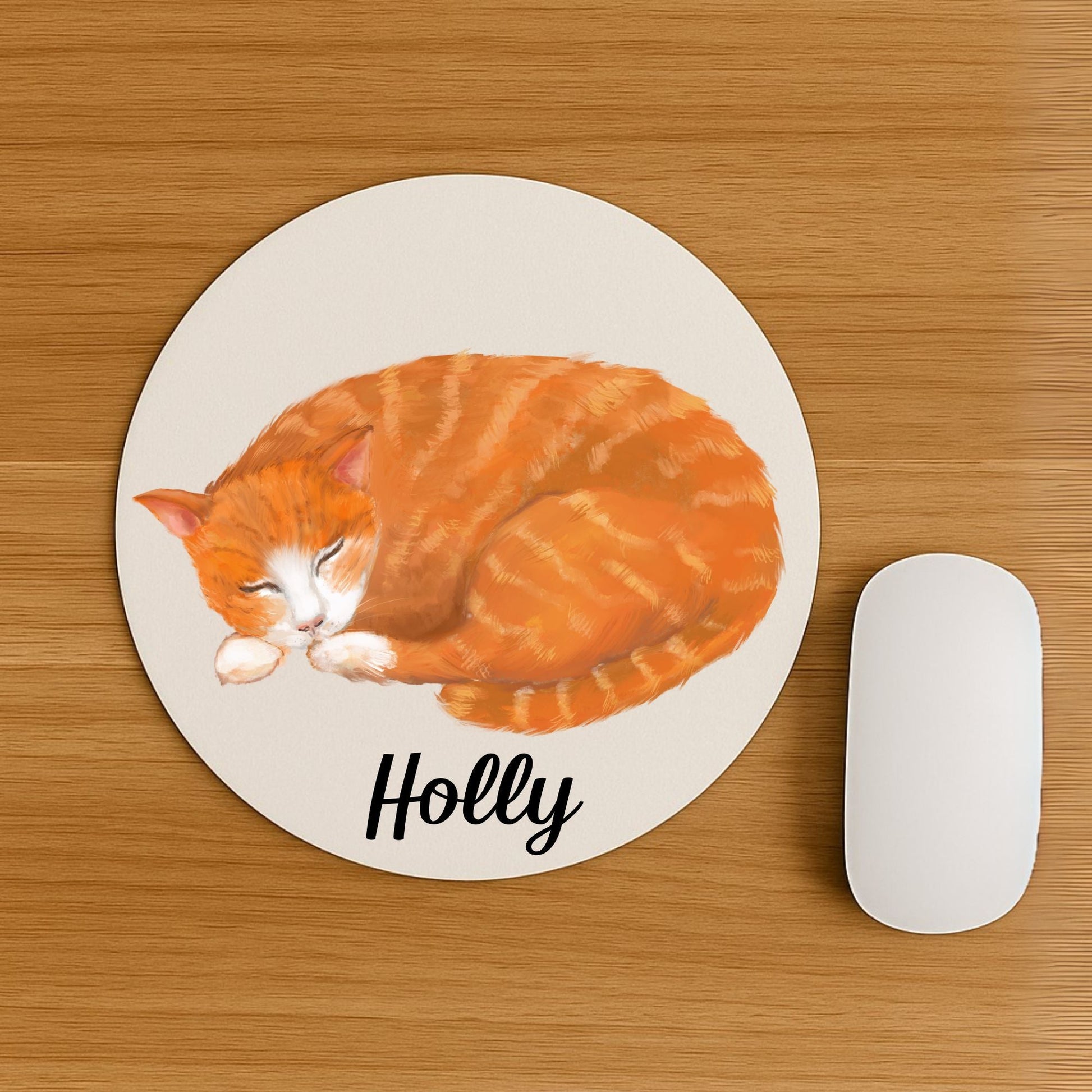 Sleeping Orange Tabby Cat Mousepad - MerikaArt