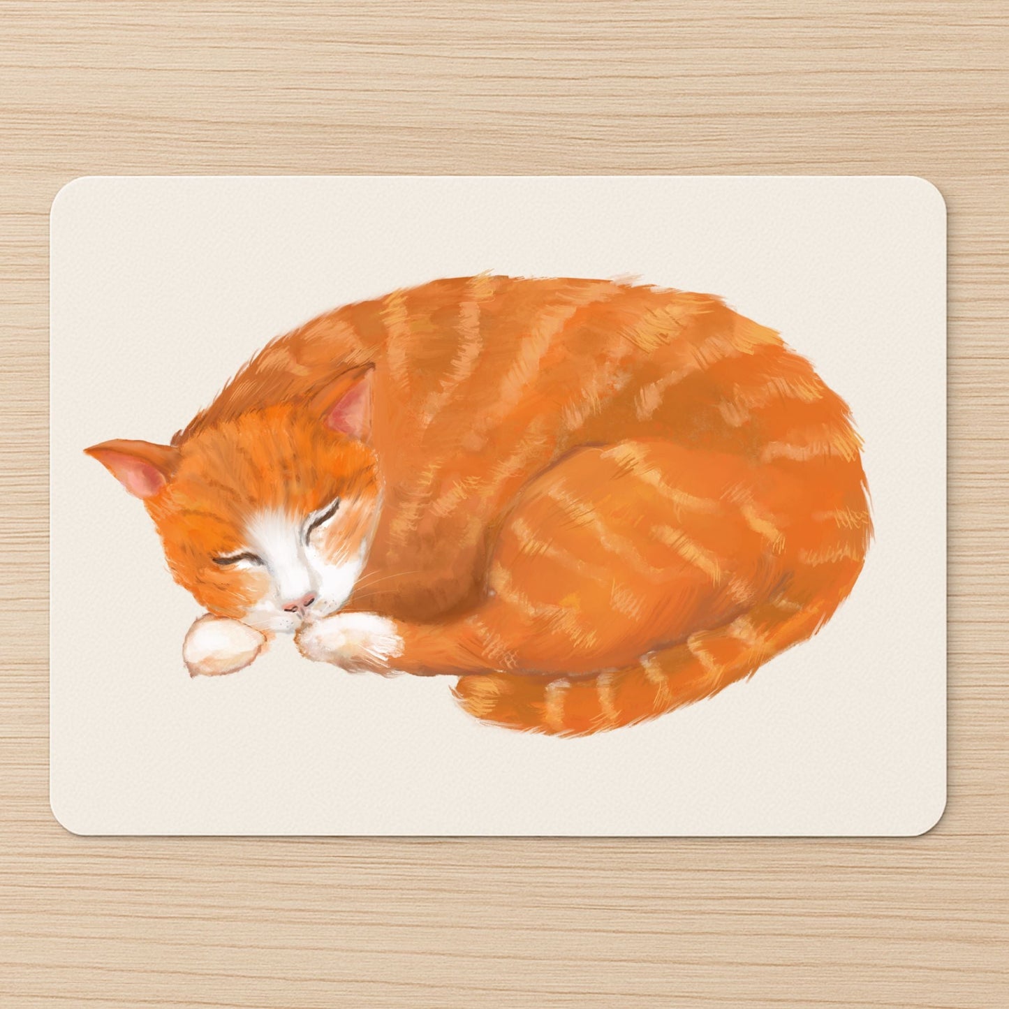 Sleeping Orange Tabby Cat Mousepad - MerikaArt