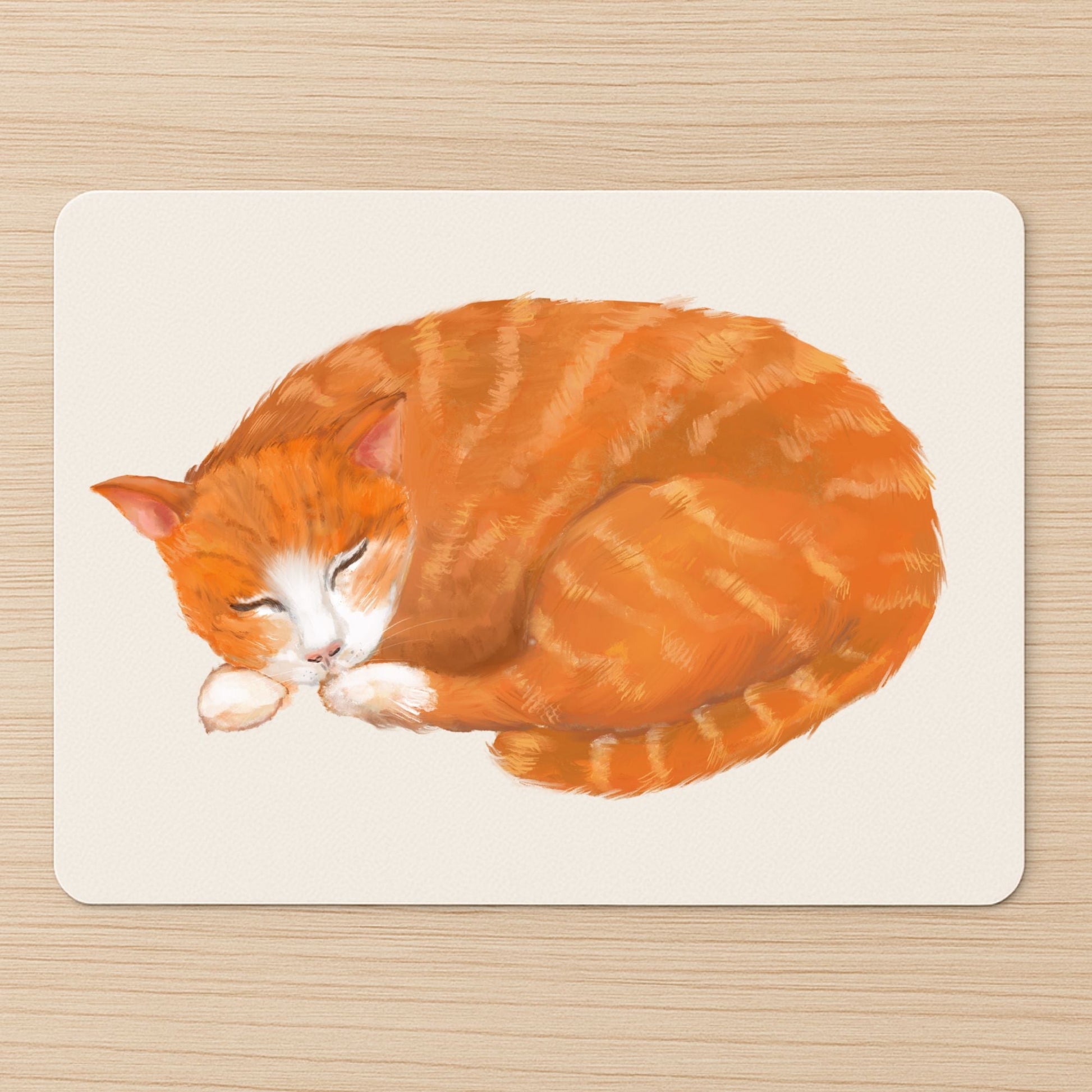 Sleeping Orange Tabby Cat Mousepad - MerikaArt