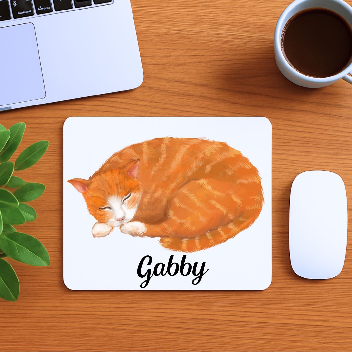 Sleeping Orange Tabby Cat Mousepad - MerikaArt