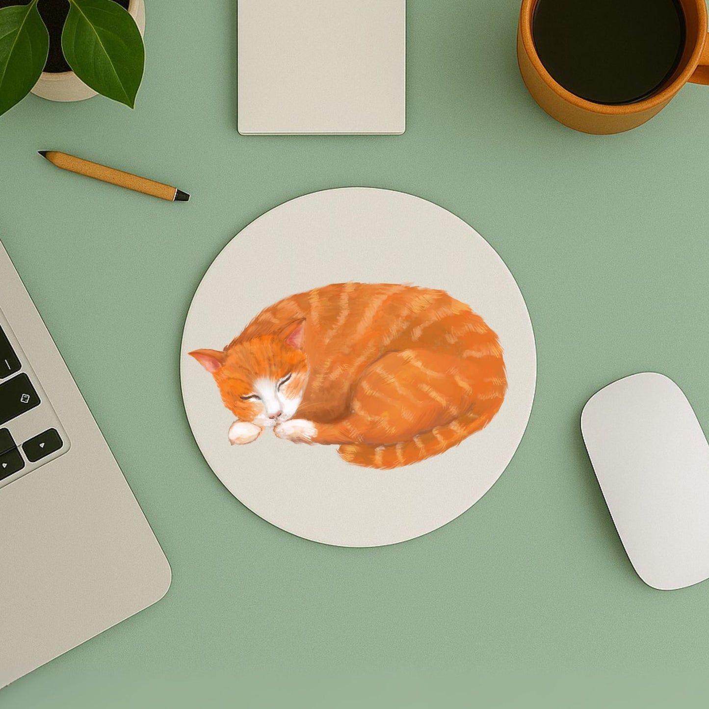 Sleeping Orange Tabby Cat Mousepad - MerikaArt