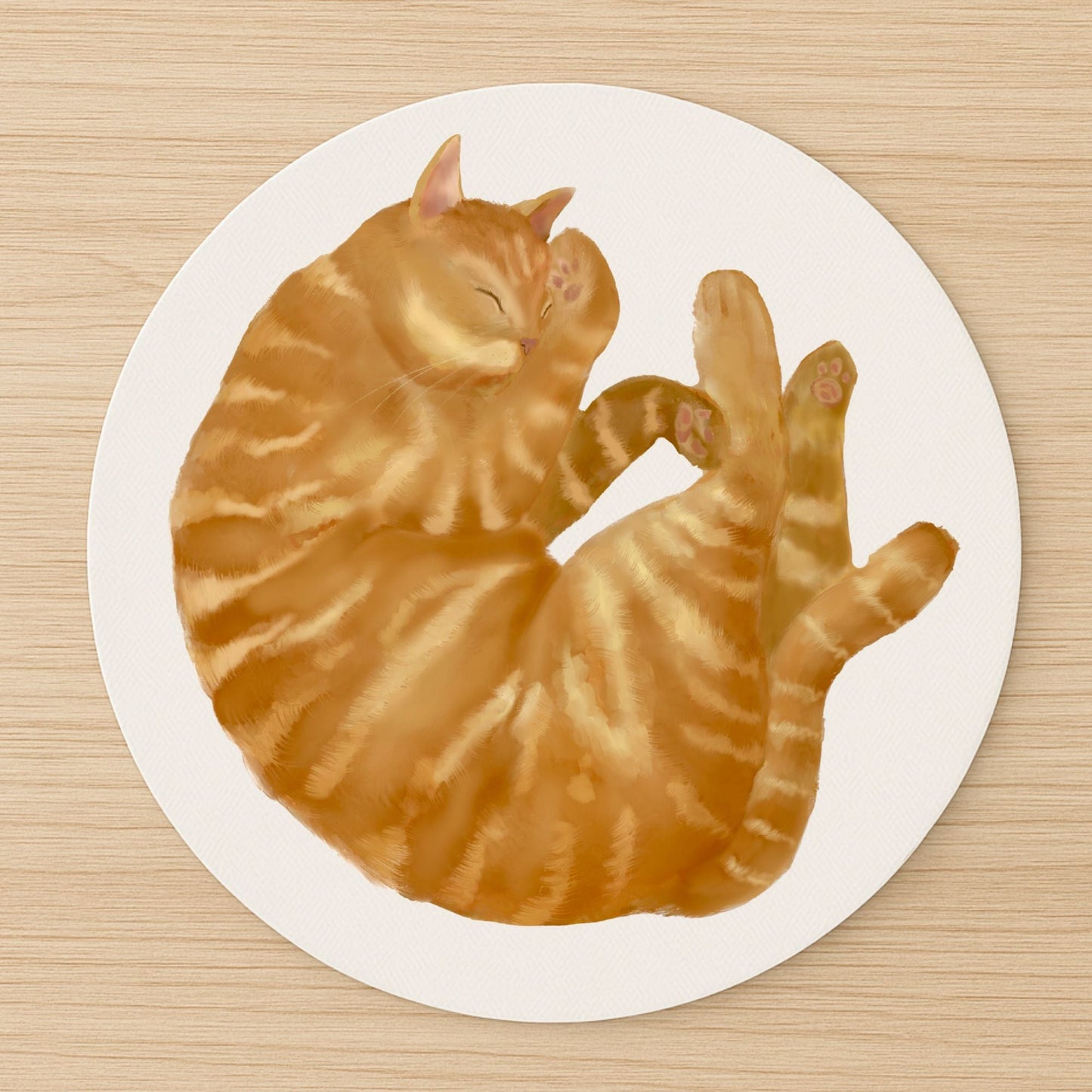 Sleeping Orange Tabby Cat Mousepad - MerikaArt