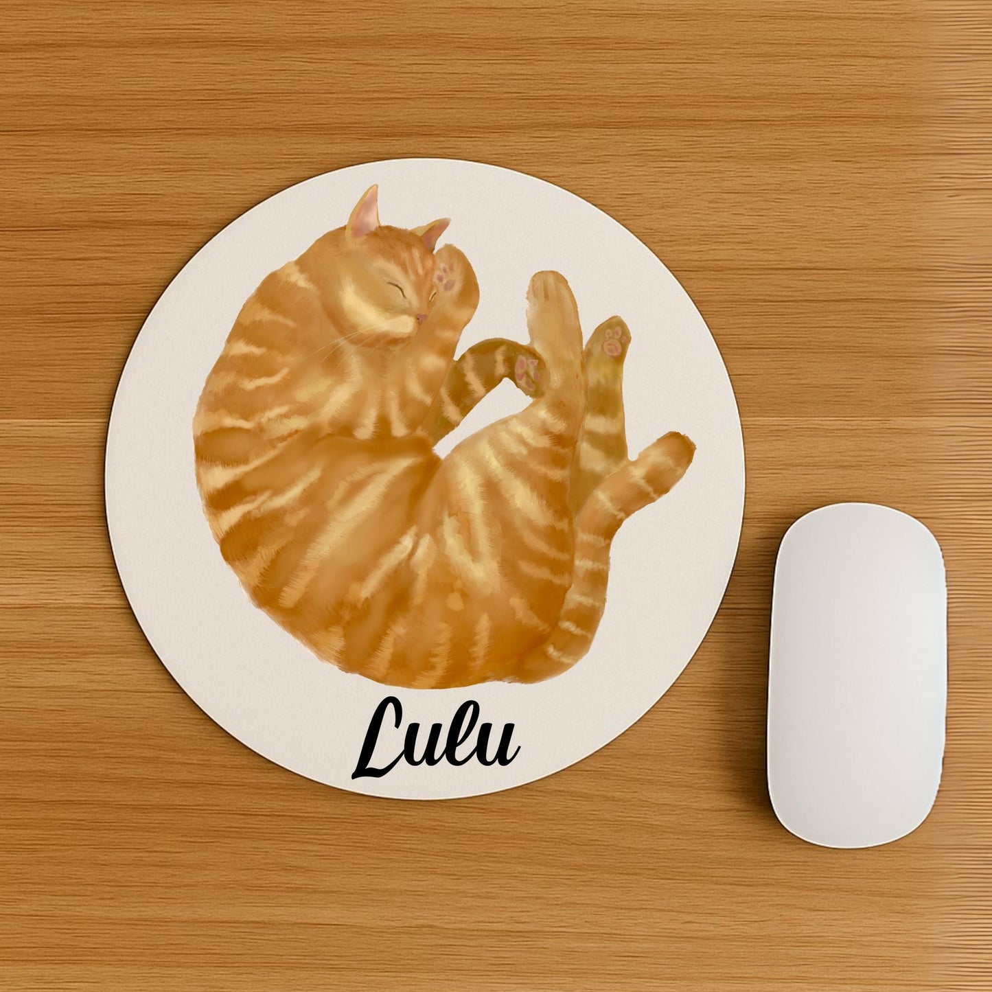 Sleeping Orange Tabby Cat Mousepad - MerikaArt