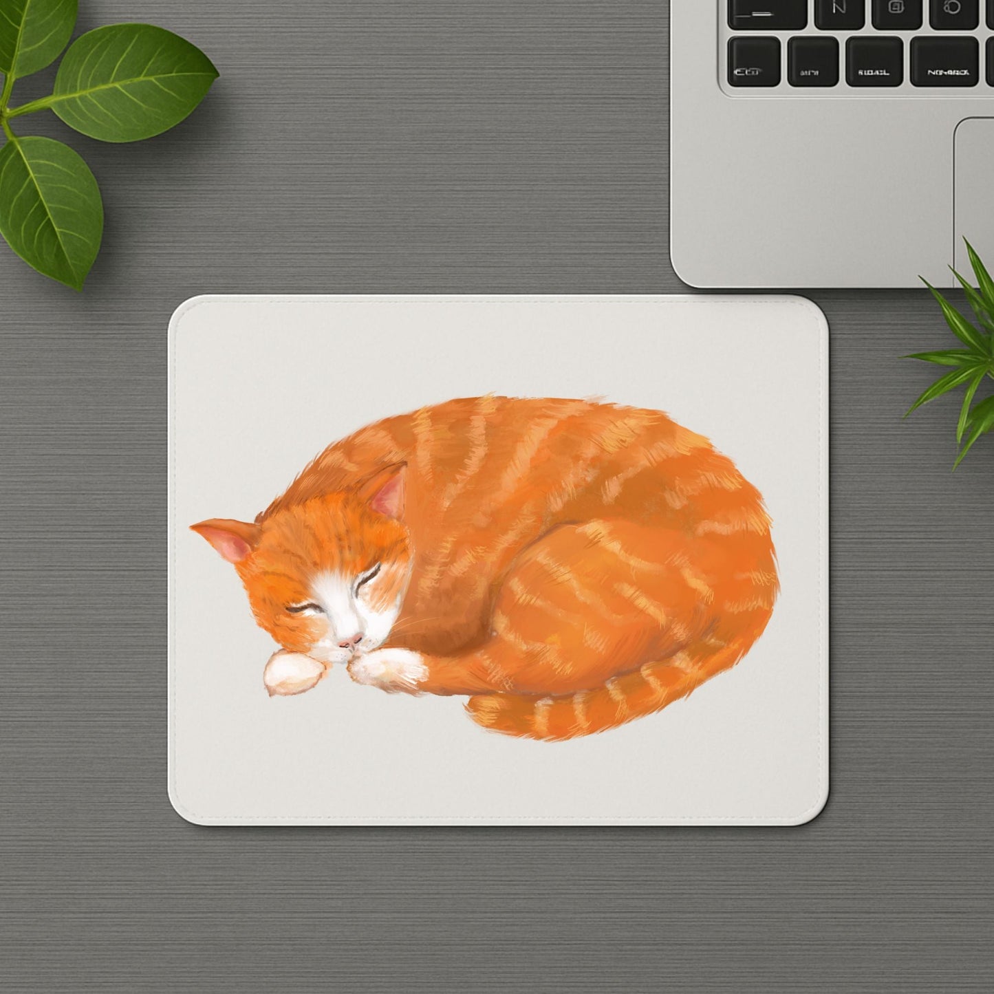 Sleeping Orange Tabby Cat Mousepad - MerikaArt
